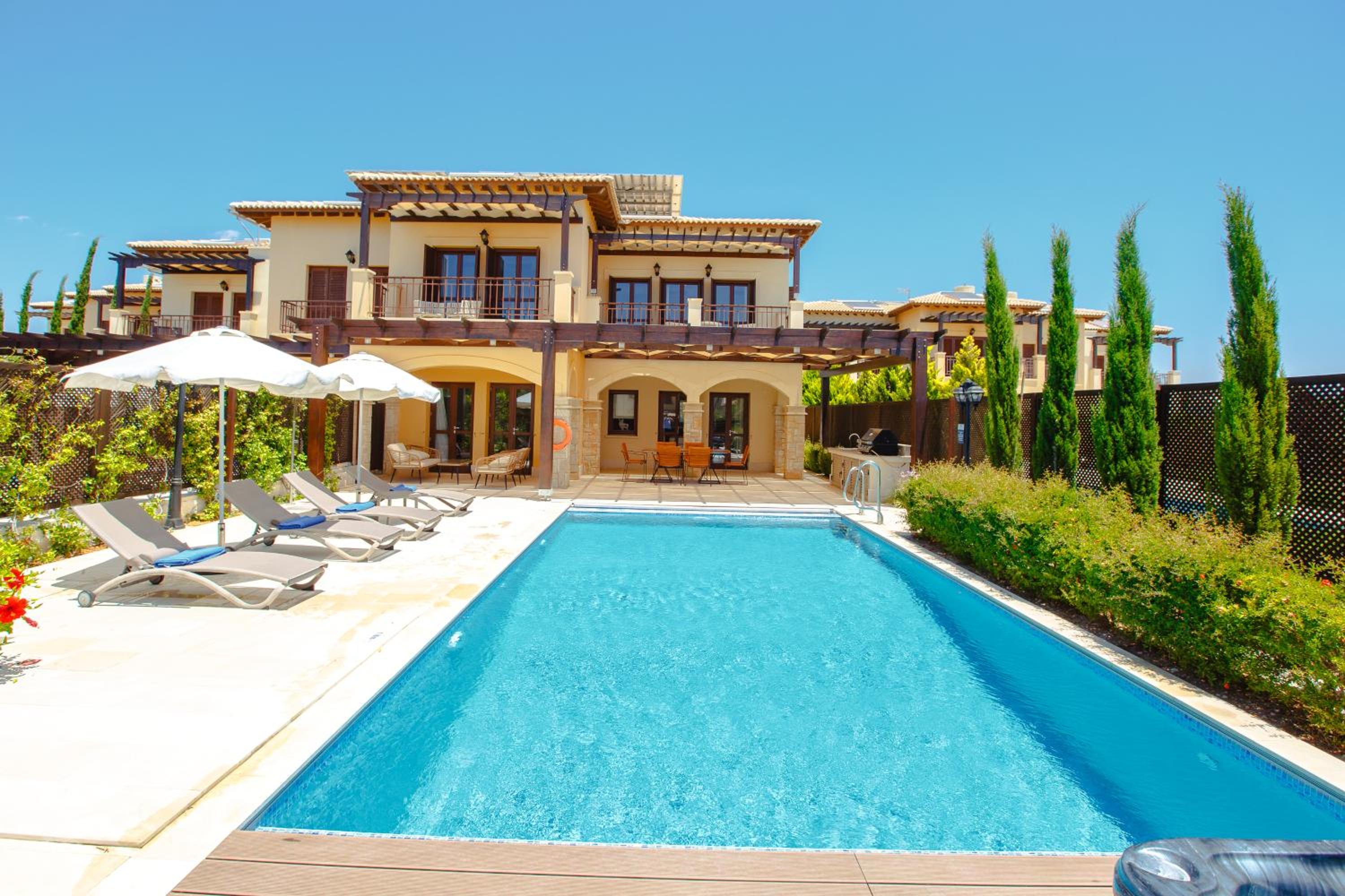 Luxury Elite Villa AJ06 complete with a private, climate controlled pool and a relaxing outdoor Jacuzzi, Aphrodite Hills Resort