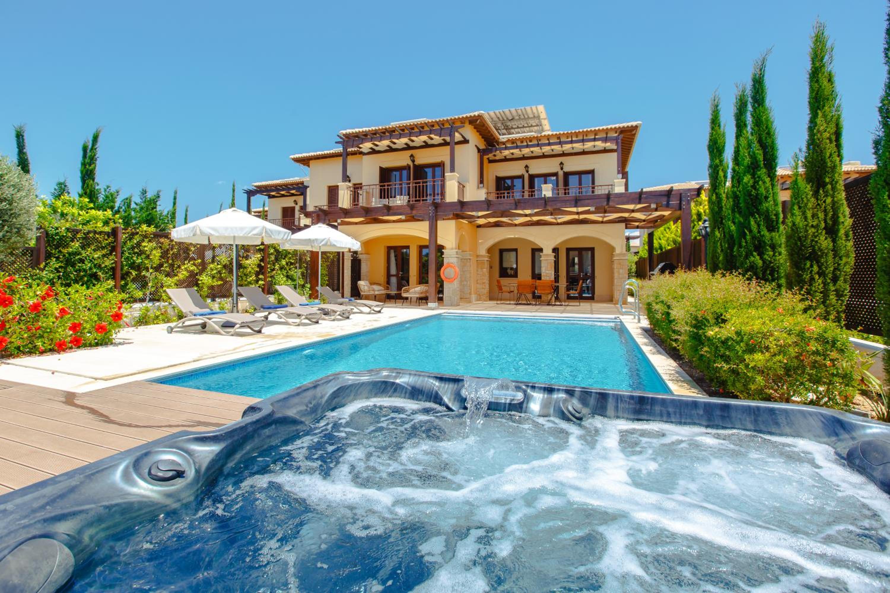 Luxury Elite Villa AJ06 complete with a private, climate controlled pool and a relaxing outdoor Jacuzzi, Aphrodite Hills Resort