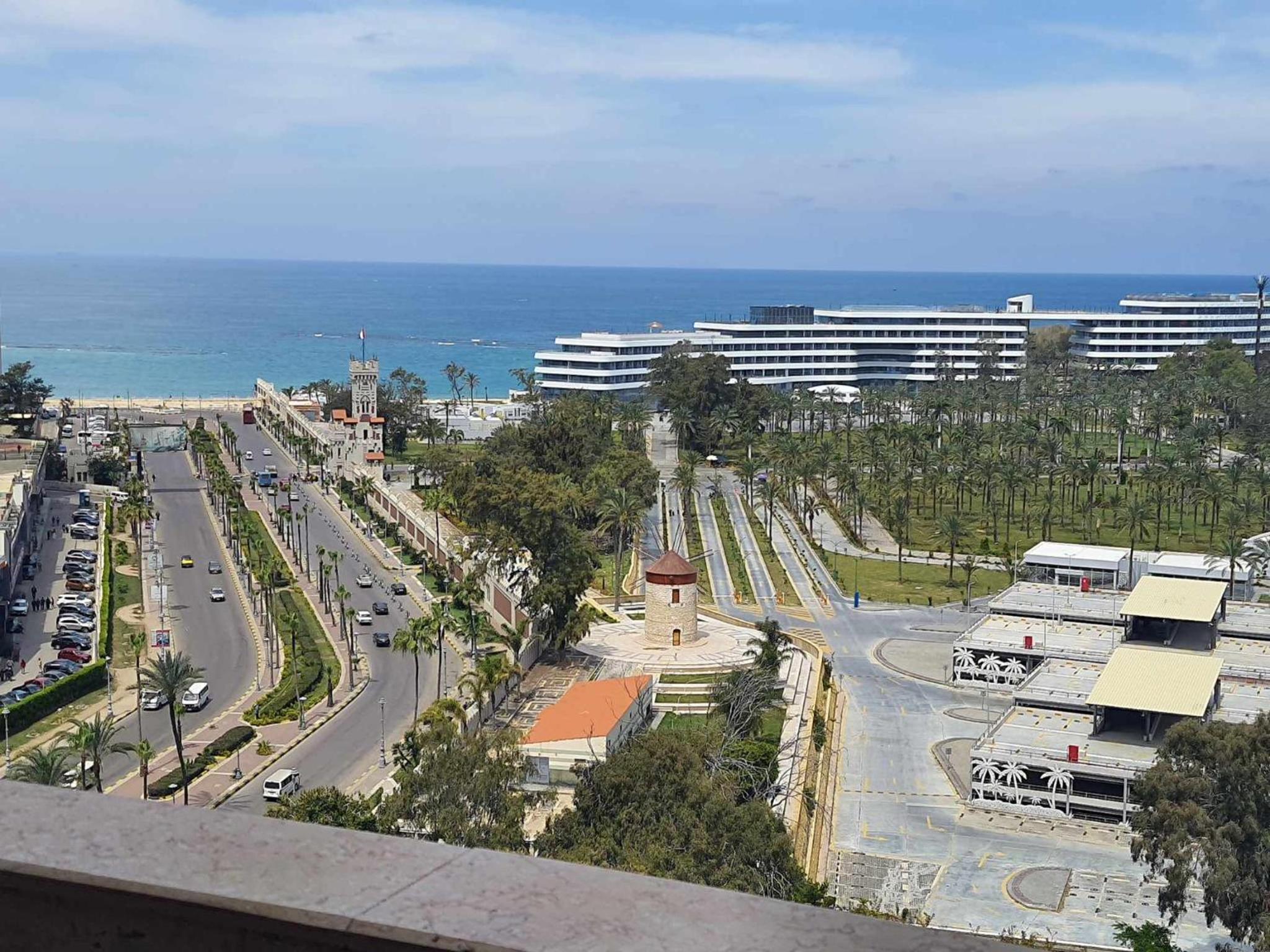 Sea and Montaza Palace view 2 bedrooms apartment alexandria,2 full bathrooms, with 2 AC and 1 Stand Fan, free wifi , available all year days with 3 heavy b view 2