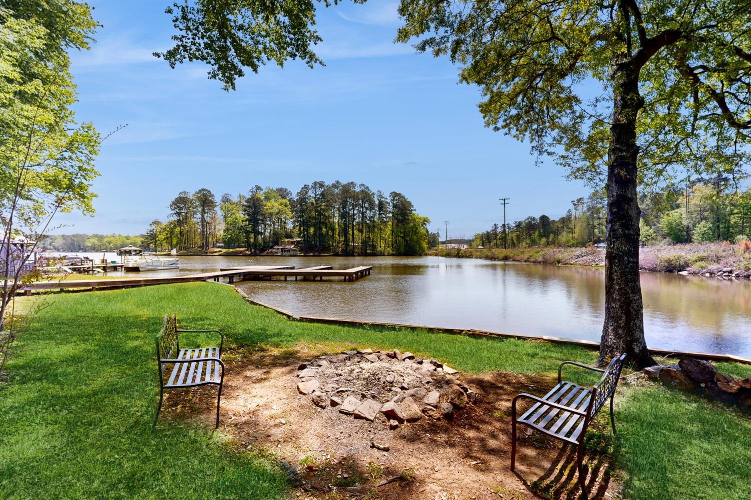 Boat Dock and Waterfront Fire Pit Lake Sinclair Gem