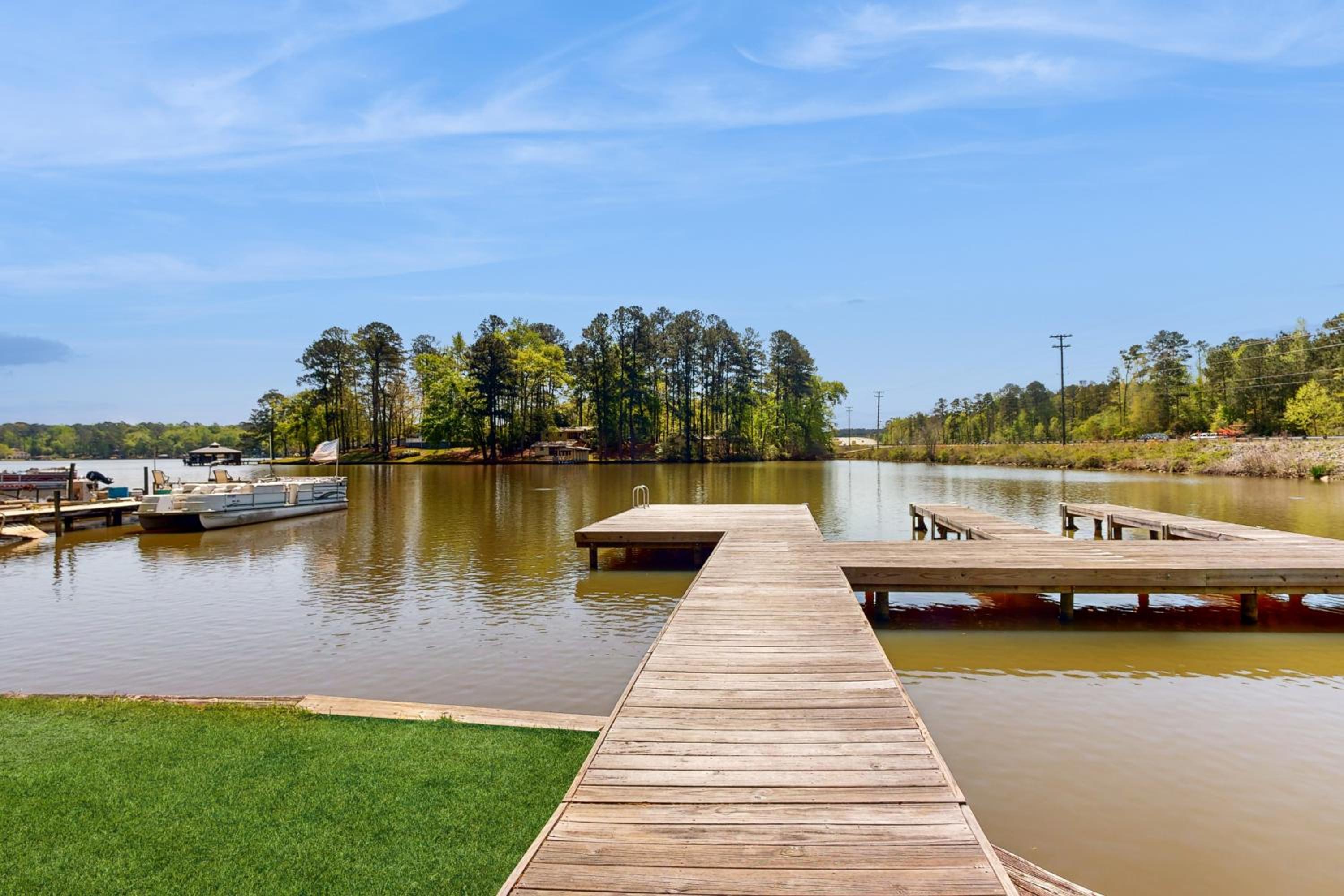 Boat Dock and Waterfront Fire Pit Lake Sinclair Gem