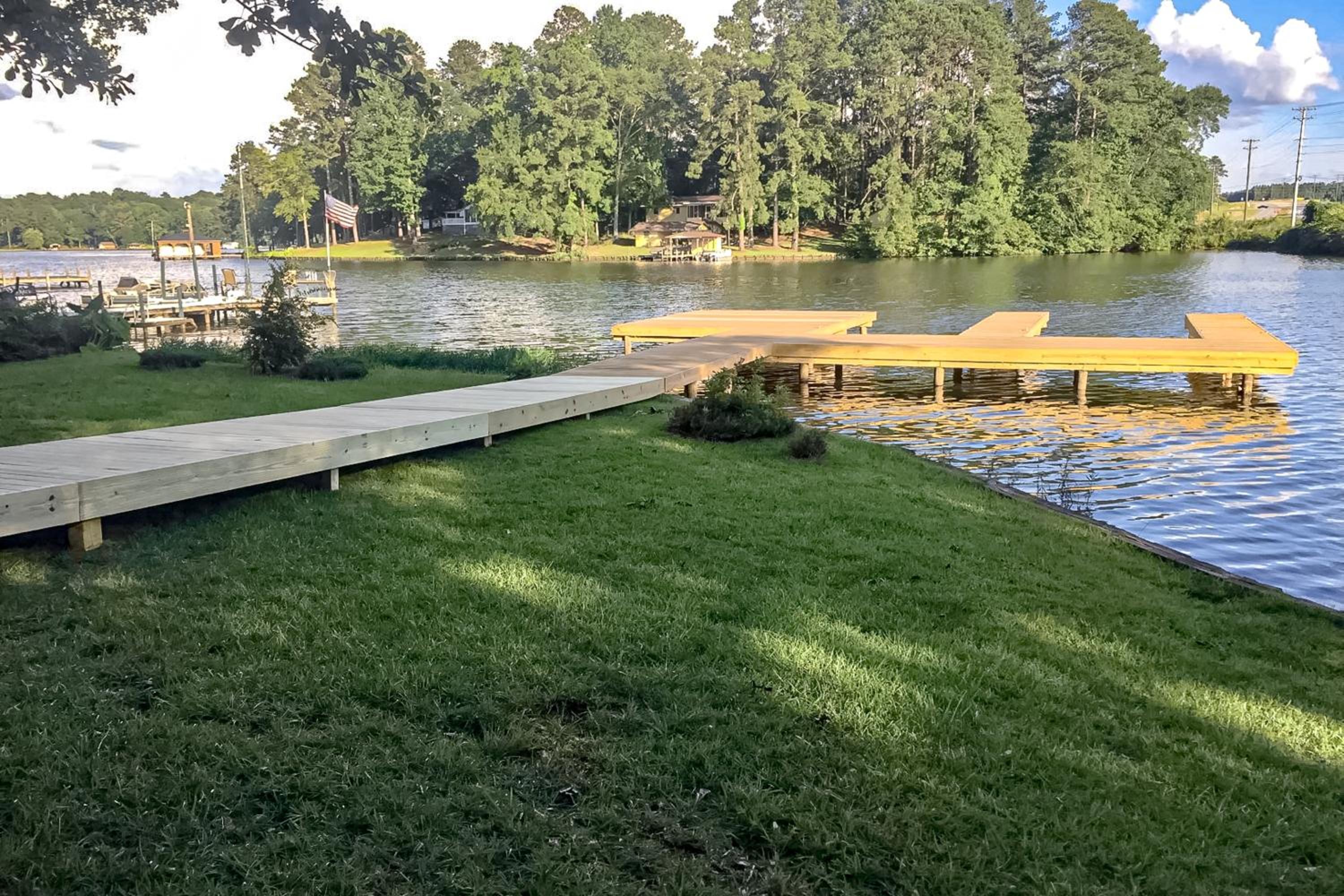 Boat Dock and Waterfront Fire Pit Lake Sinclair Gem