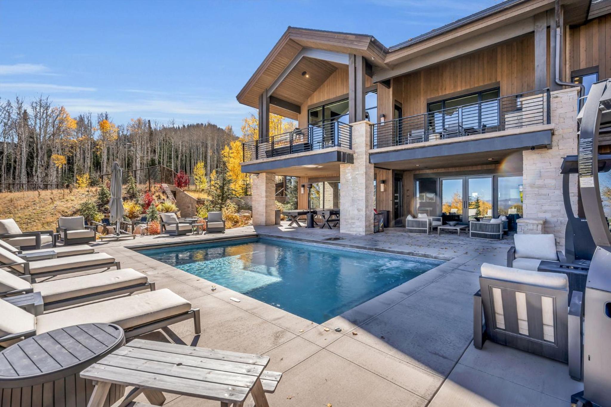 Ski in out secluded mountain sanctuary with salt water pool, hot tub, game room view 2