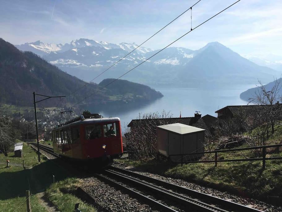 Cozy House above Lake Lucerne in car-free Vitznau Mittlerschwanden at Mount Rigi railway