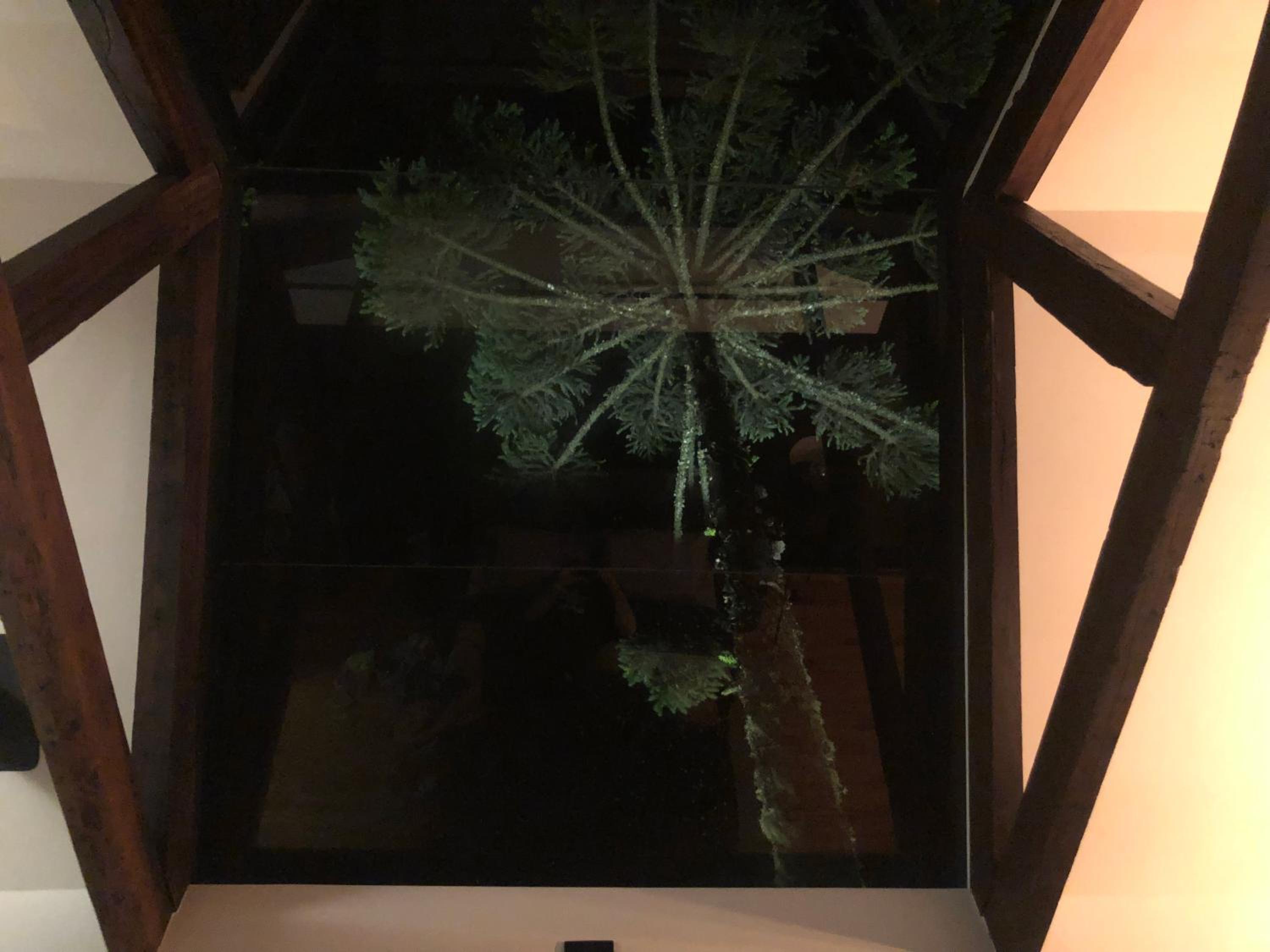 Casa na árvore com banheira de imersão e lareira