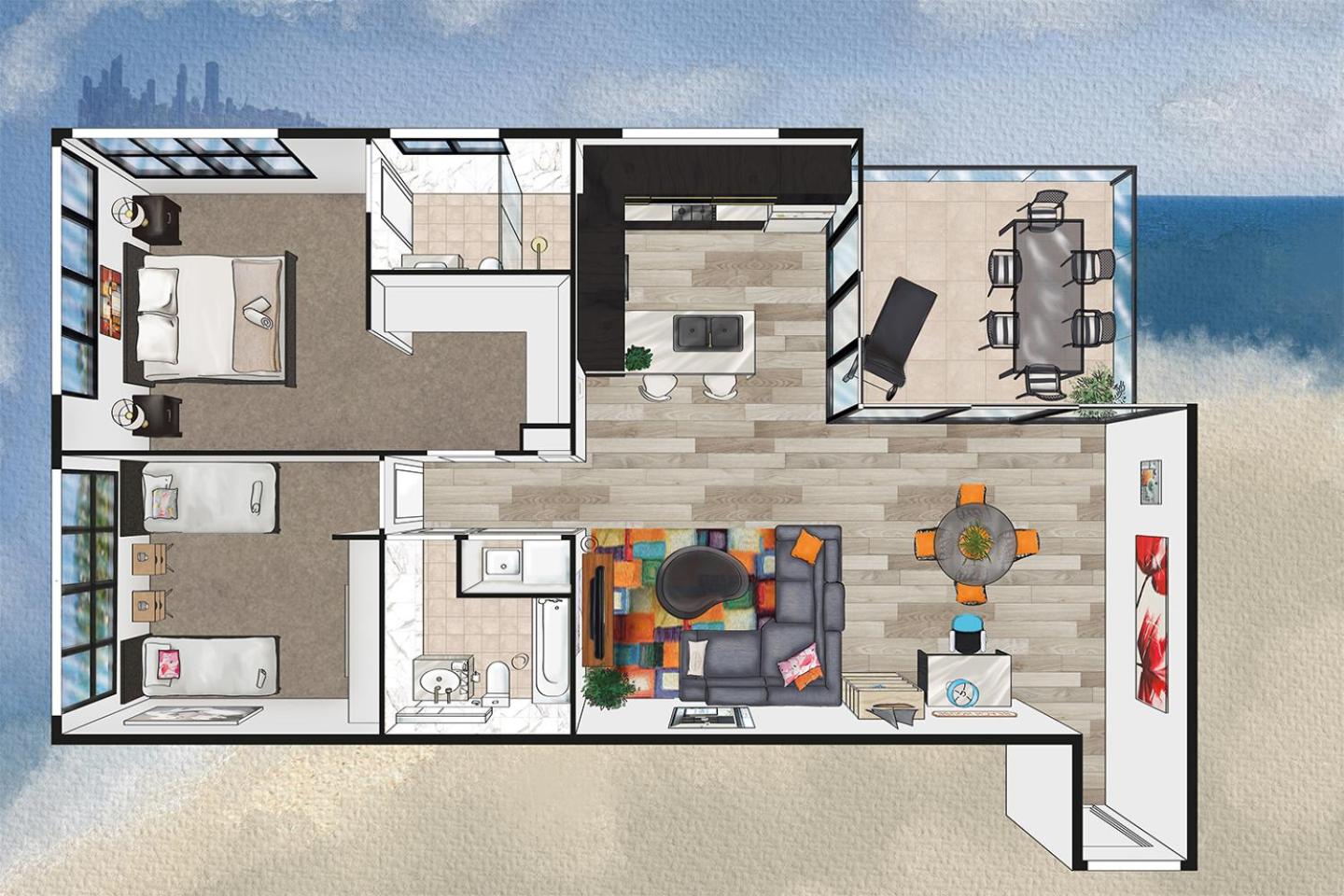 5th Floor Beachside Ocean View with Wi-Fi, Pool and Gym