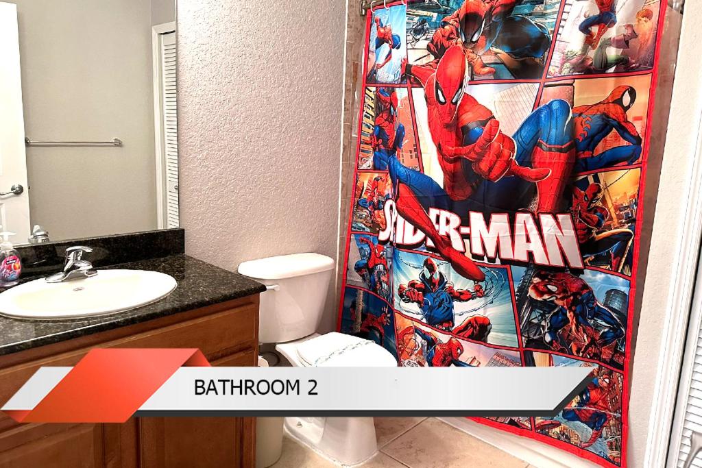 Spider-Man-themed condo near Disney, Sea World, Universal and OCCC with pool, spa, restaurants, shuttle, private balcony, and view of fireworks shows
