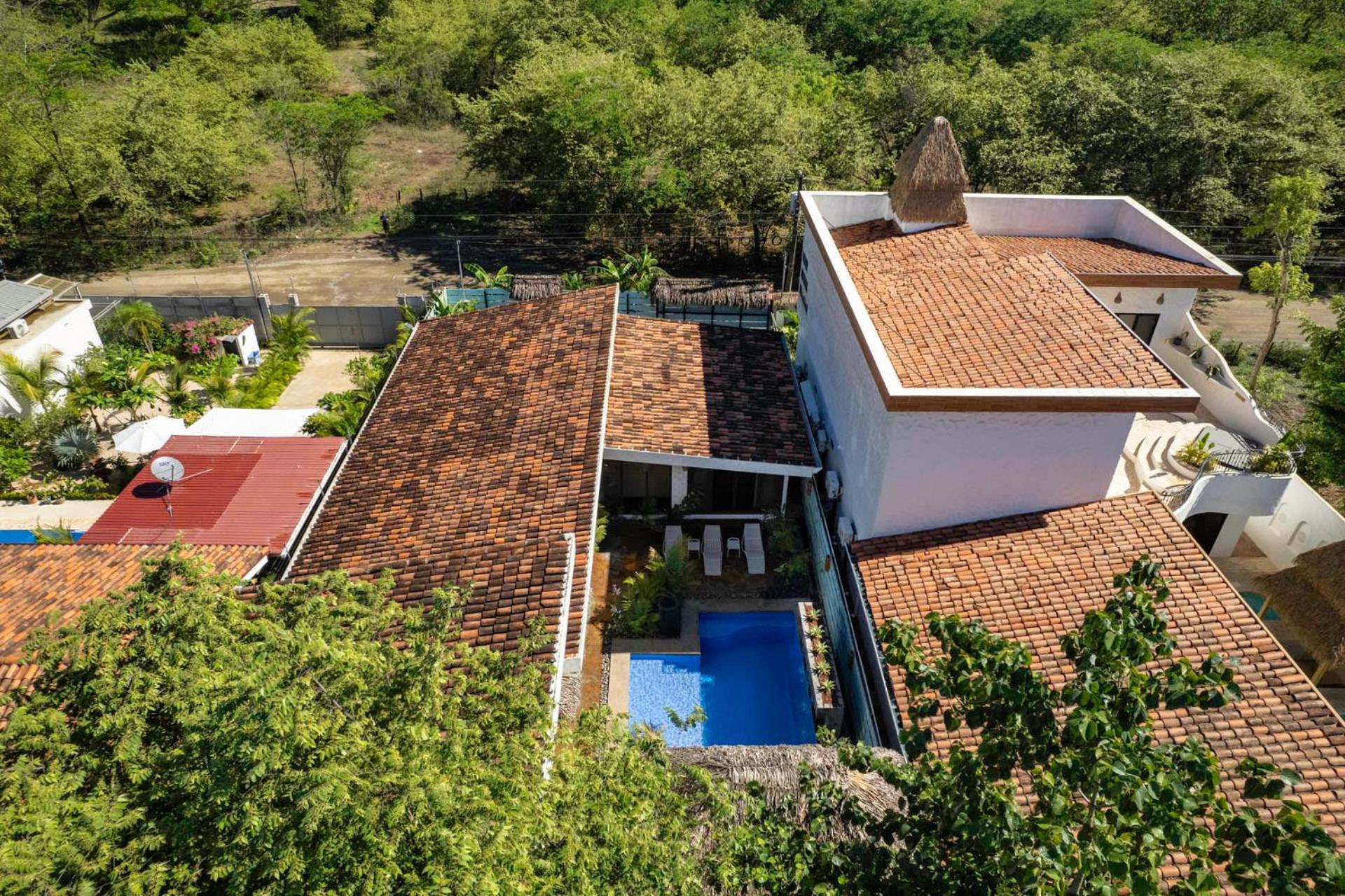 Modern Home with Chic Bohemian Style and Zen Outdoor Oasis with Swimming Pool and Tiki Style Dining Space