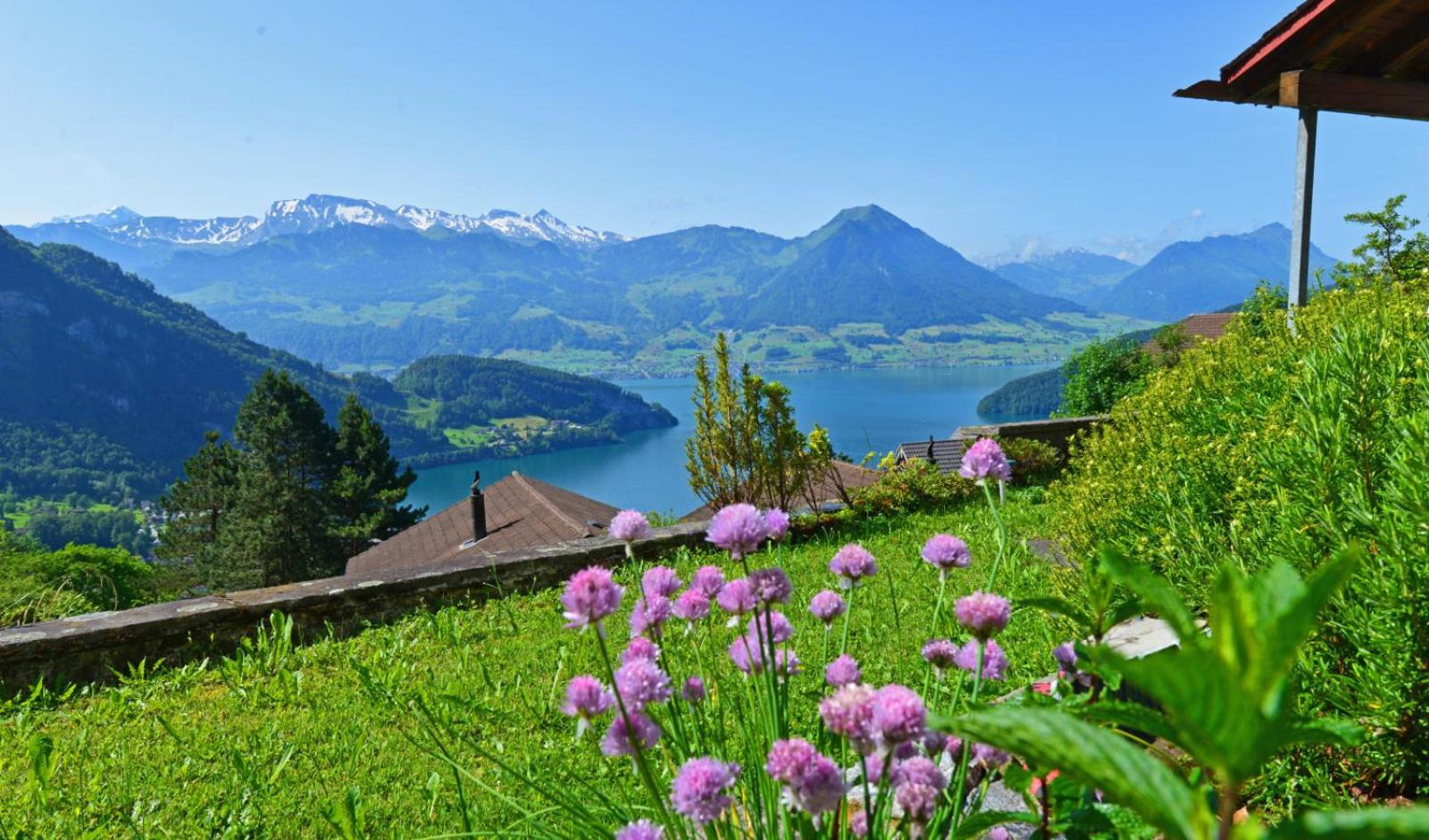 Cozy House above Lake Lucerne in car-free Vitznau Mittlerschwanden at Mount Rigi railway