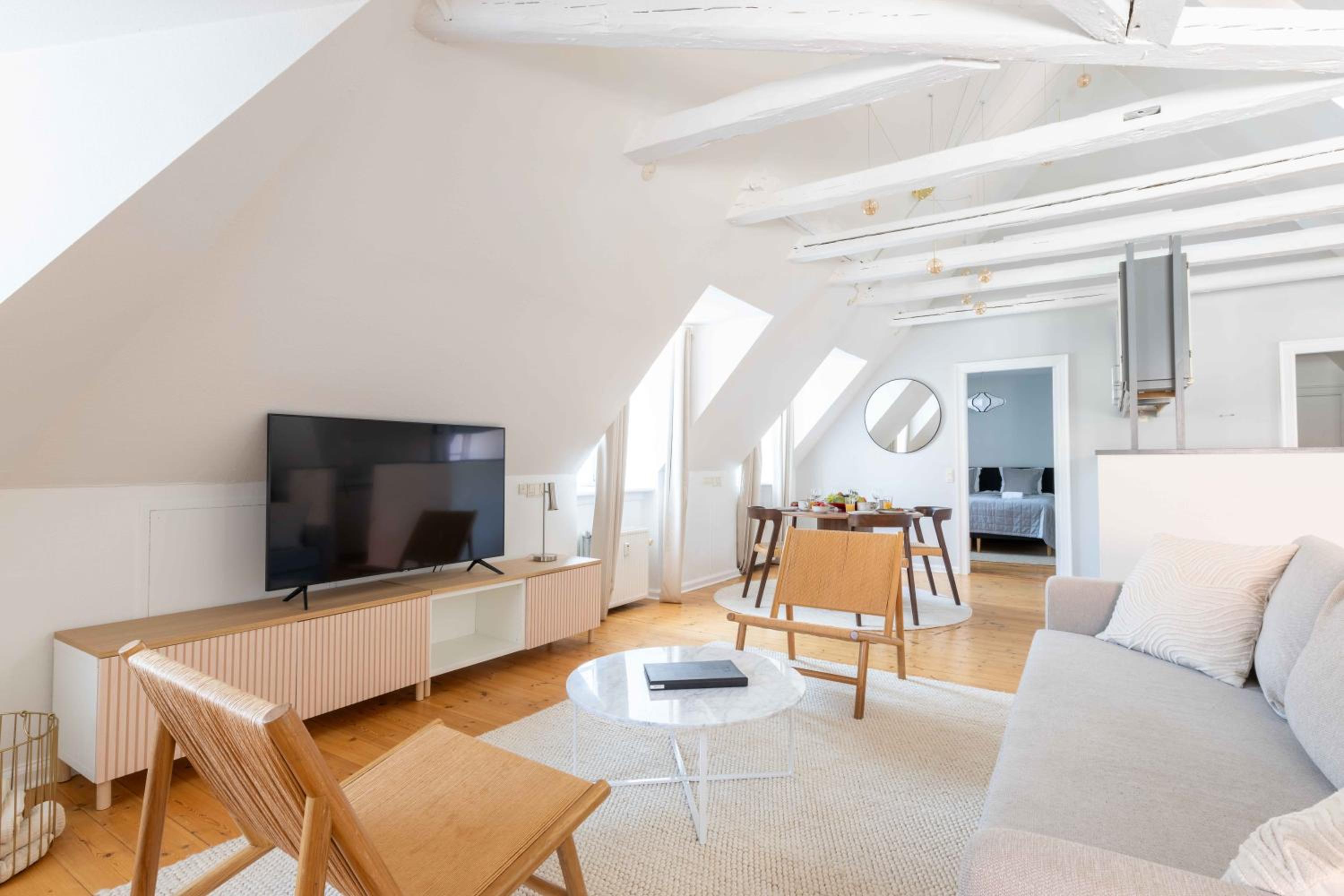 Unique Apartment w Exposed Beams Next to Tivoli