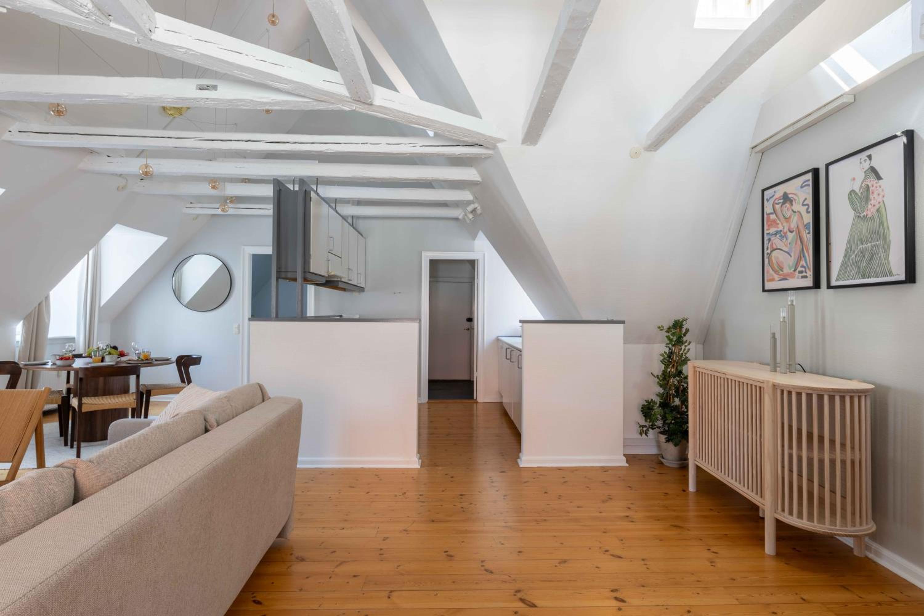 Unique Apartment w Exposed Beams Next to Tivoli