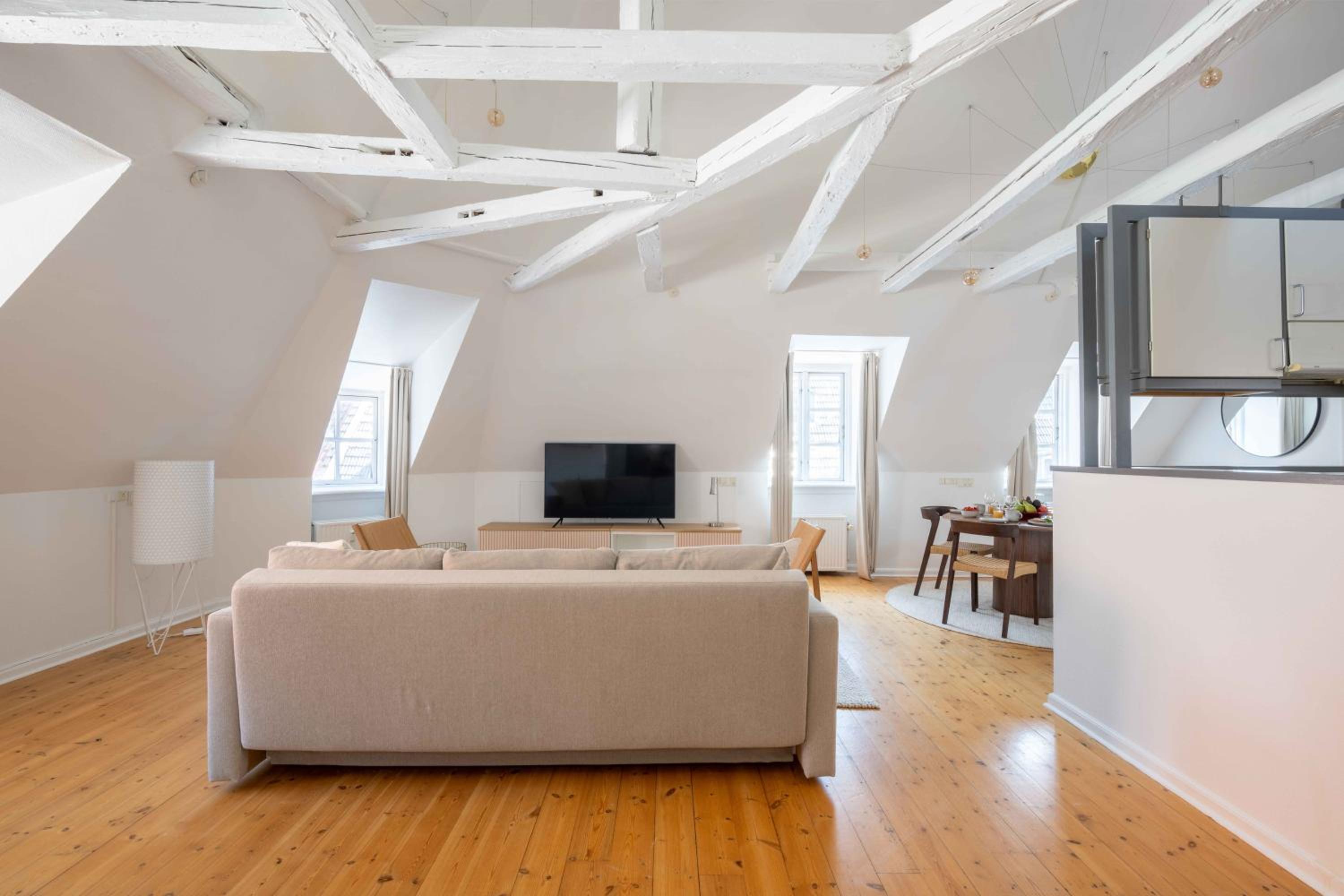 Unique Apartment w Exposed Beams Next to Tivoli