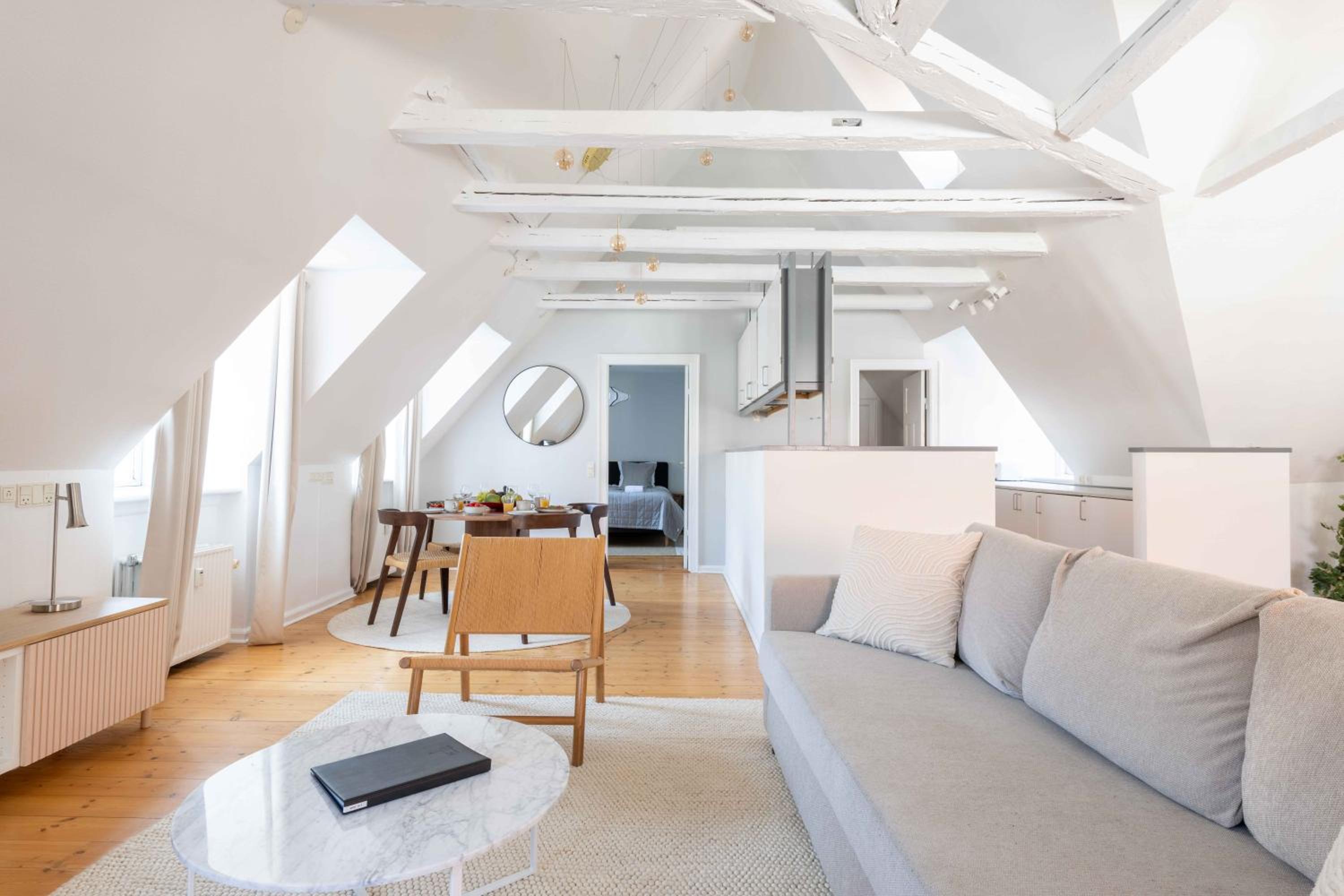 Unique Apartment w Exposed Beams Next to Tivoli