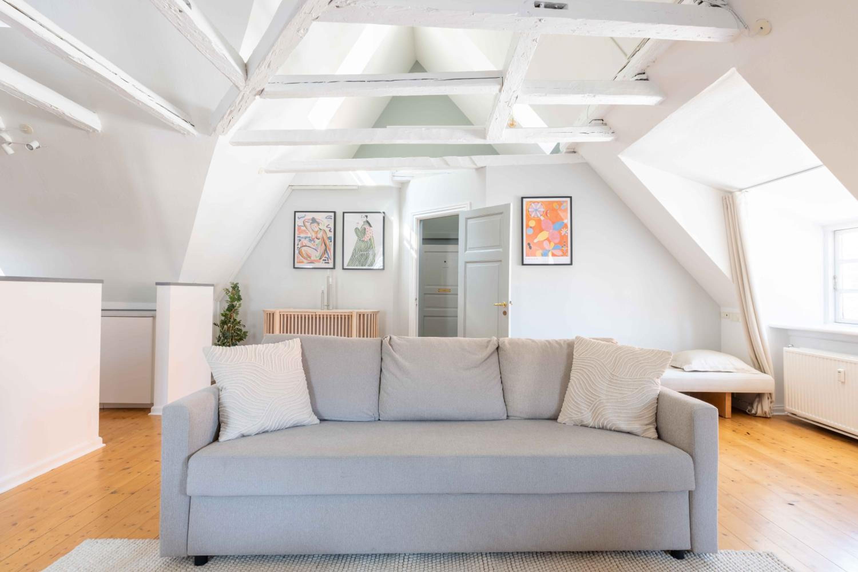 Unique Apartment w Exposed Beams Next to Tivoli