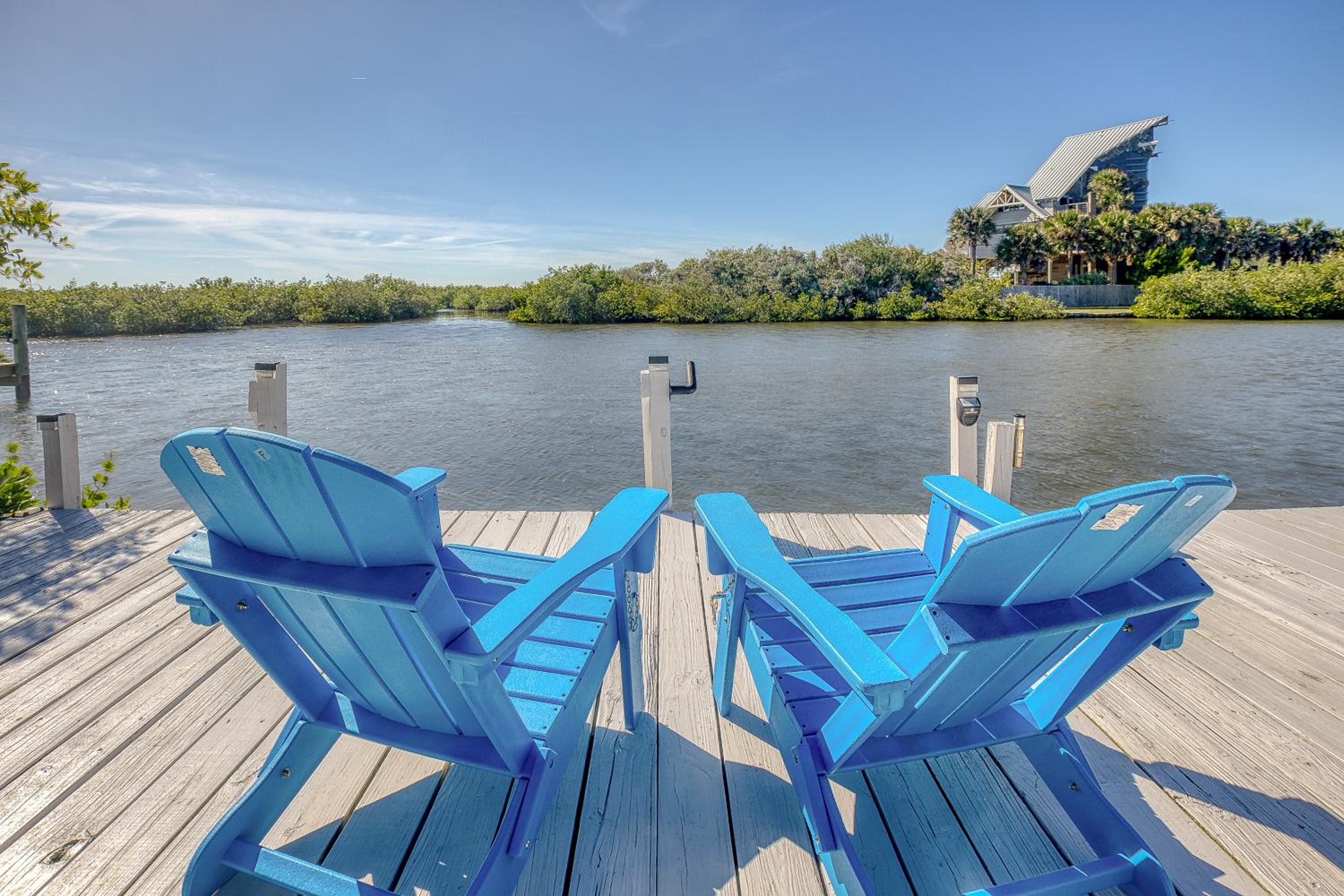 A Fishermans Dream Riverfront Retreat with Dock Only a 3-minute walk to beach 5906S view 2
