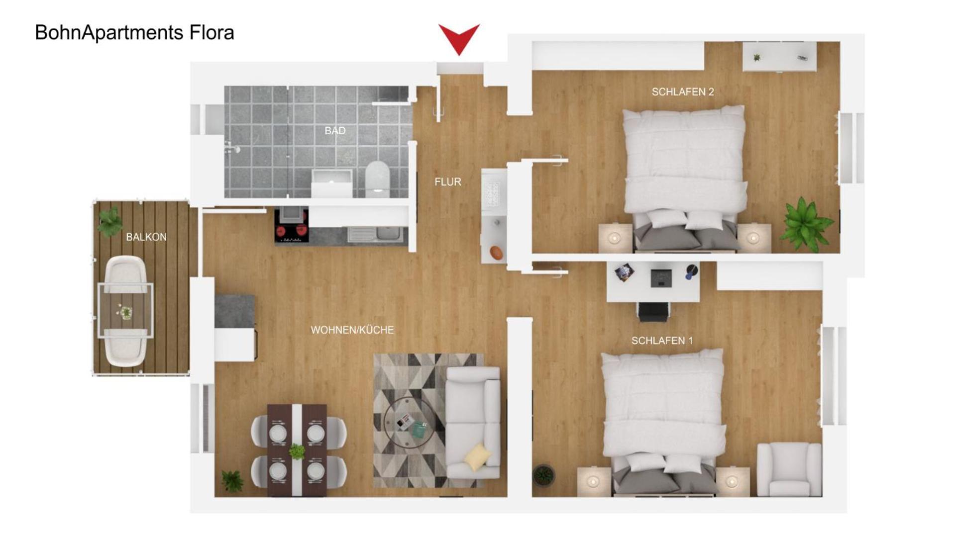 BohnApartments XL Suite - 2 Schlafzimmer mit Balkon - Zentrum - Petersberg - Domplatz