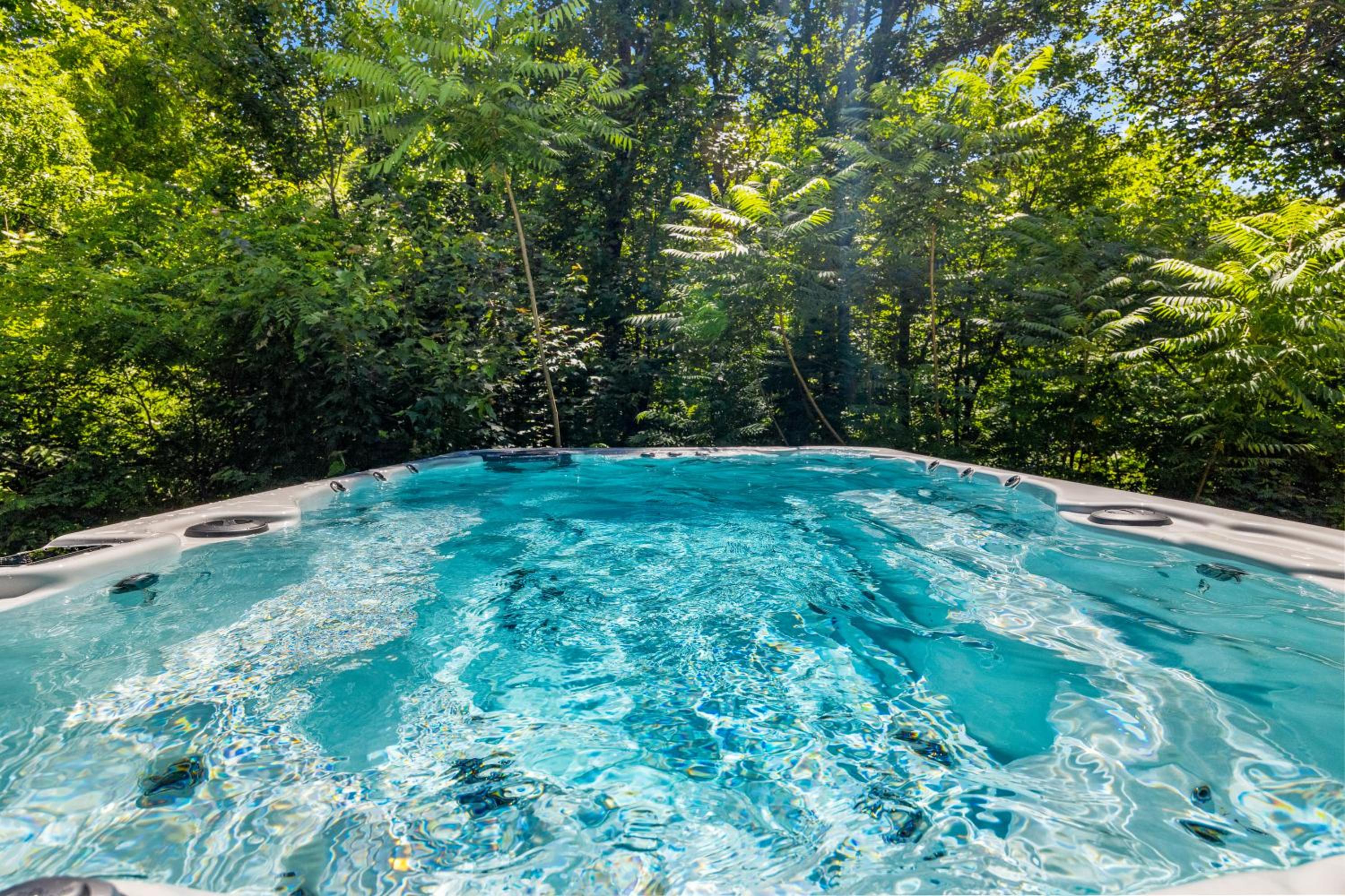 Hidden Gem Cabin for up to 10 with Wi-Fi, game room, hot tub and swim spa, close to town, private view 5