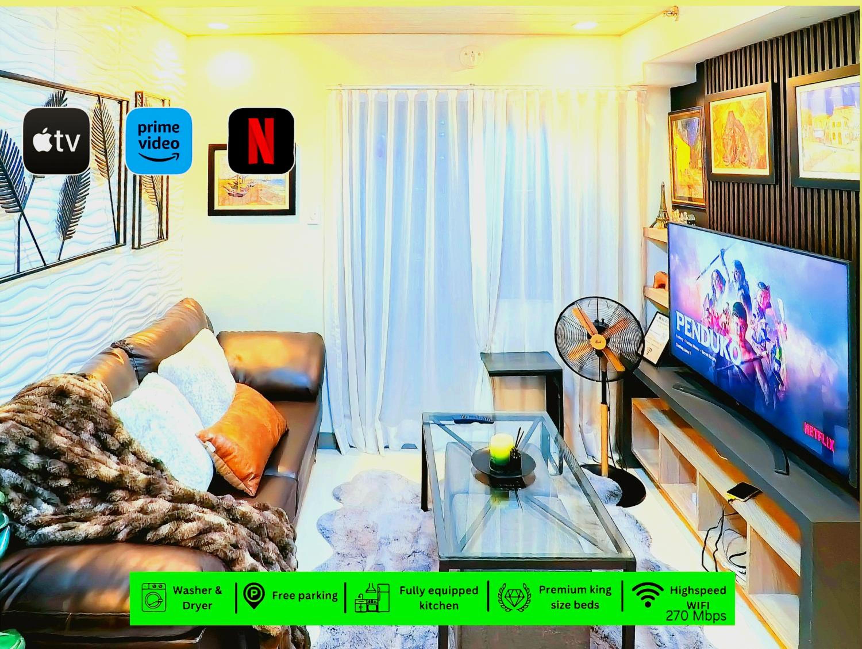 Elegant Corner Unit 2BR Condo with King Bed, Pool, Jacuzzi, LiveTV,HBO Max, 270 Mbps & Free Parking Near MOA view 3