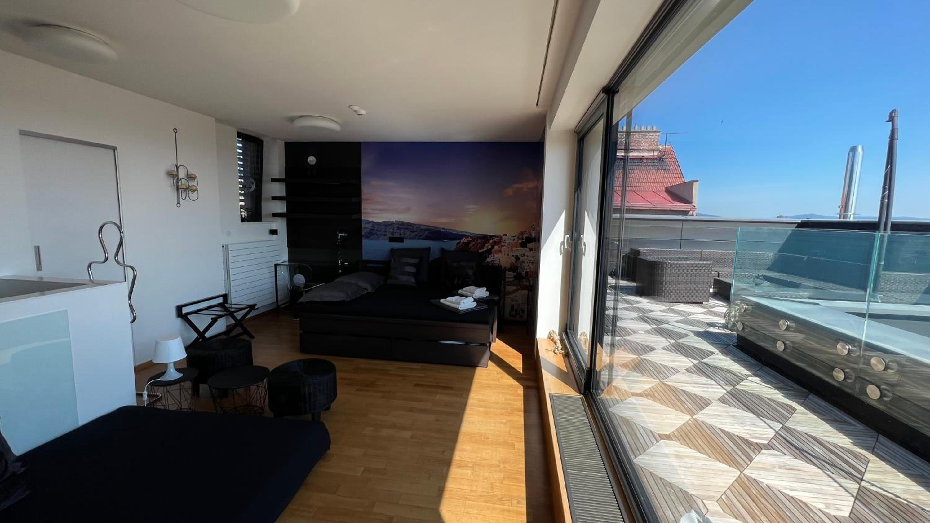 Apartmán se saunou a terasou s výhledem na Brno