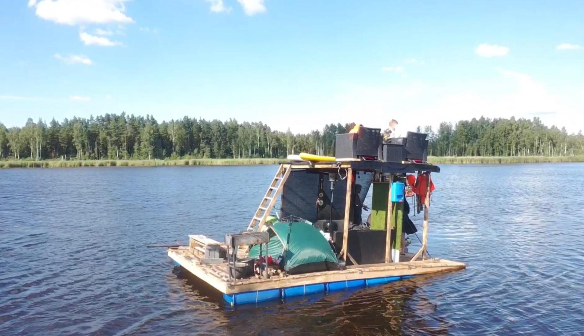 Raft on a forest lake view 2
