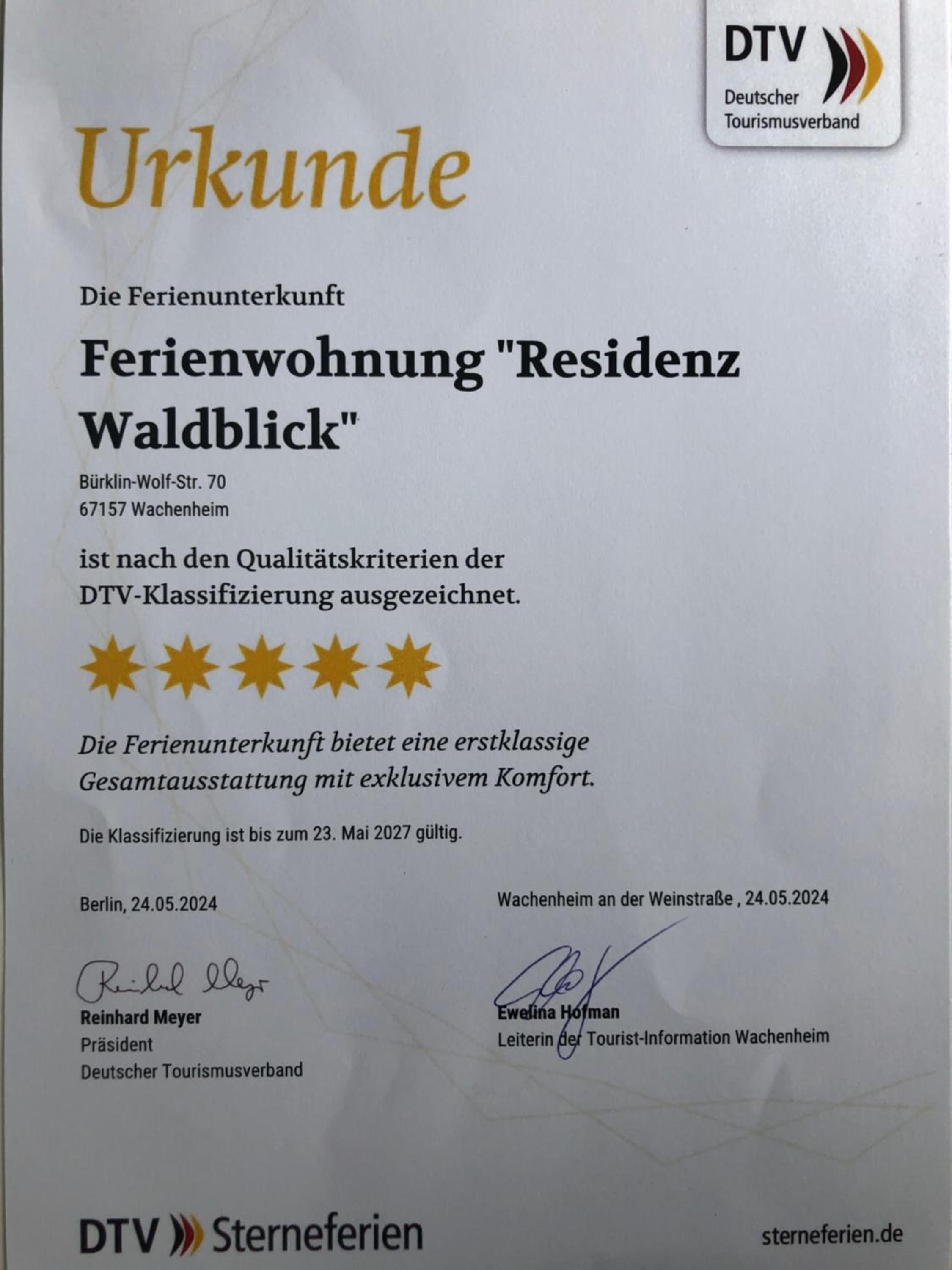 Residenz Waldblick 5 STERNE Penthouse-Ferienwohnung Klassifizierung DTV