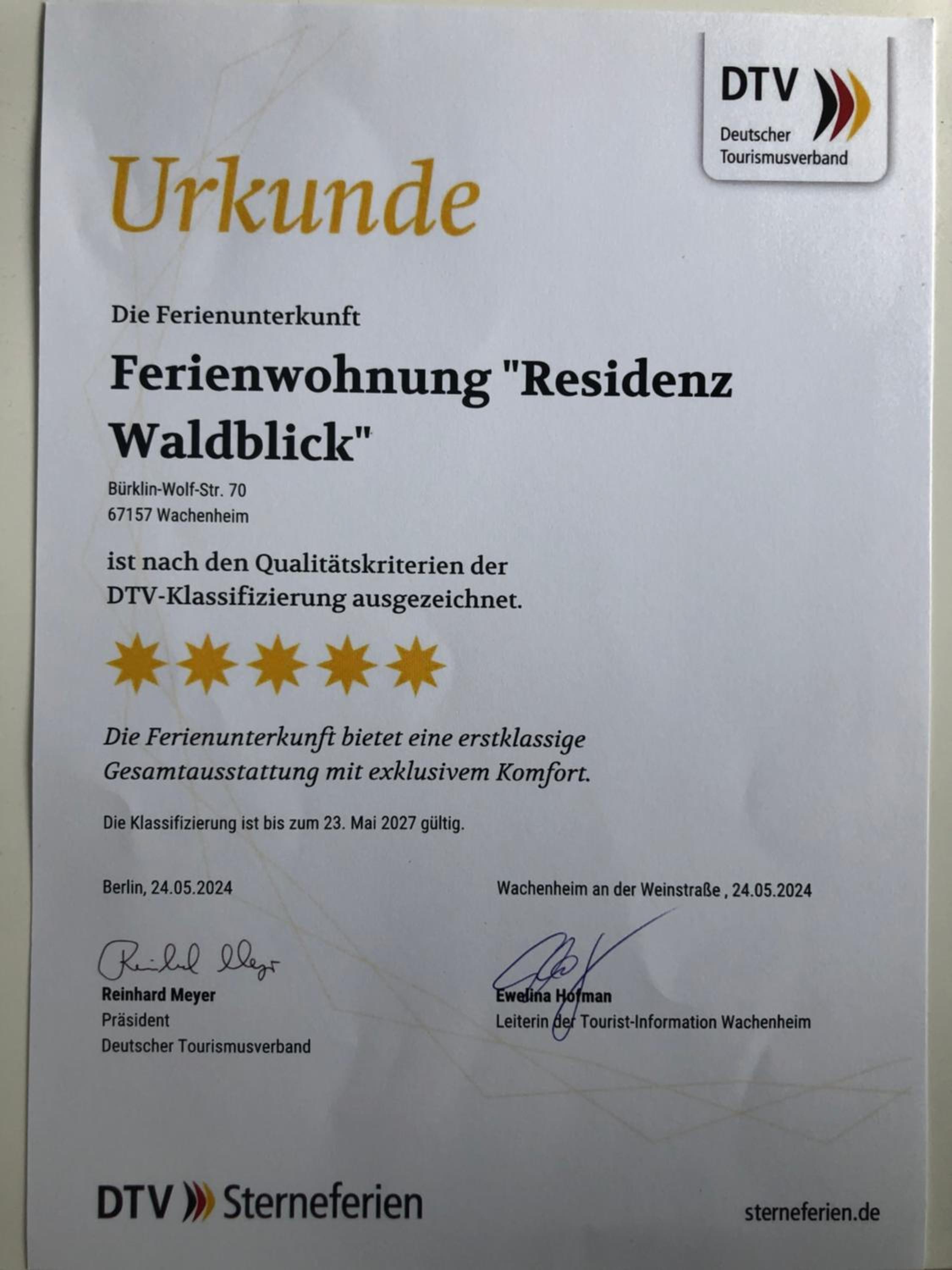 Residenz Waldblick 5 STERNE Penthouse-Ferienwohnung Klassifizierung DTV