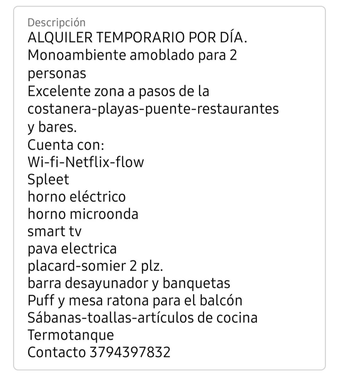 Temporario Corrientes Monoambiente Torre del Paraná II