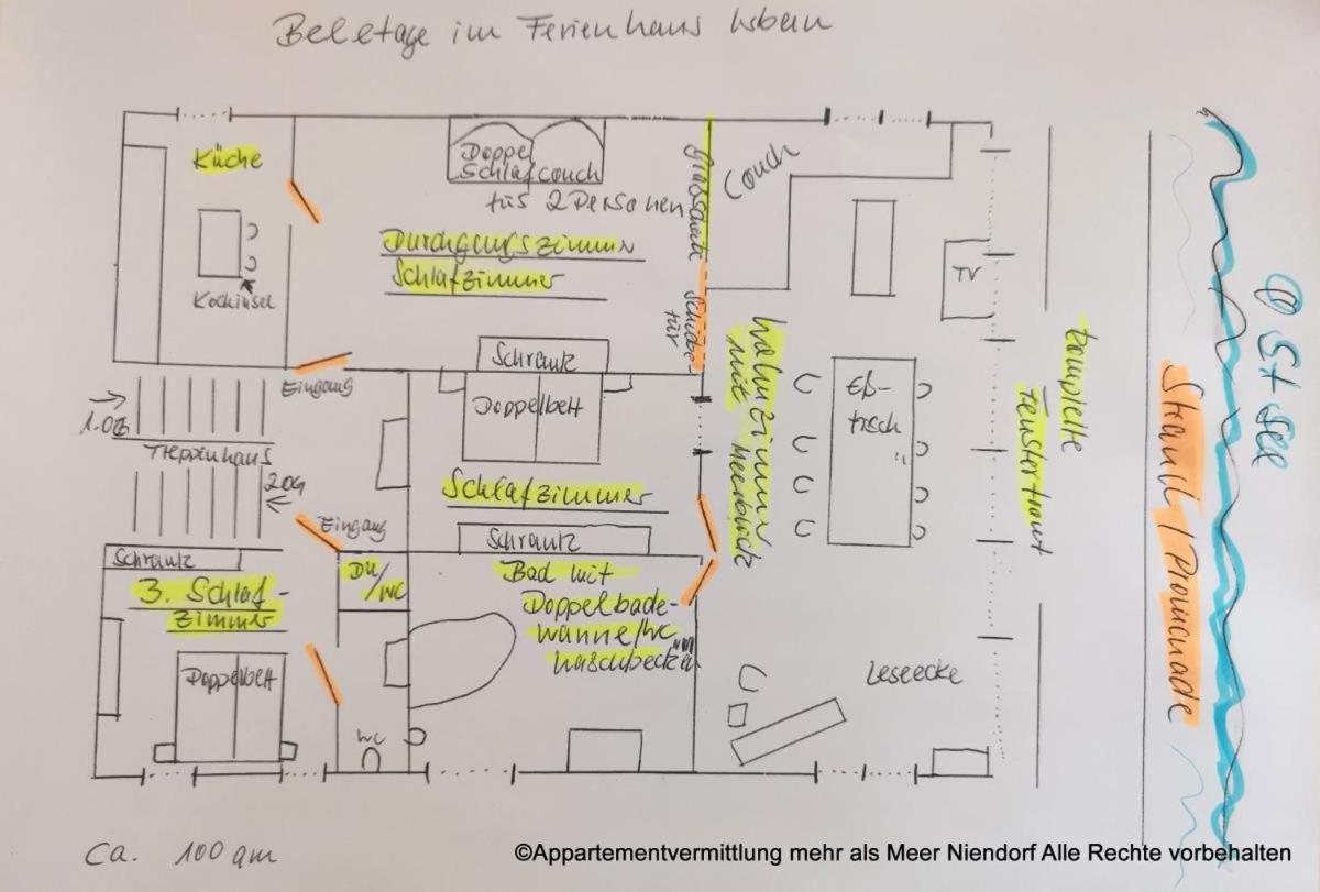 Ferienhaus Urban Fewo Beletage 2 bis 6 Personen mit Panorama Meerblick WLAN gegenüber vom Strand