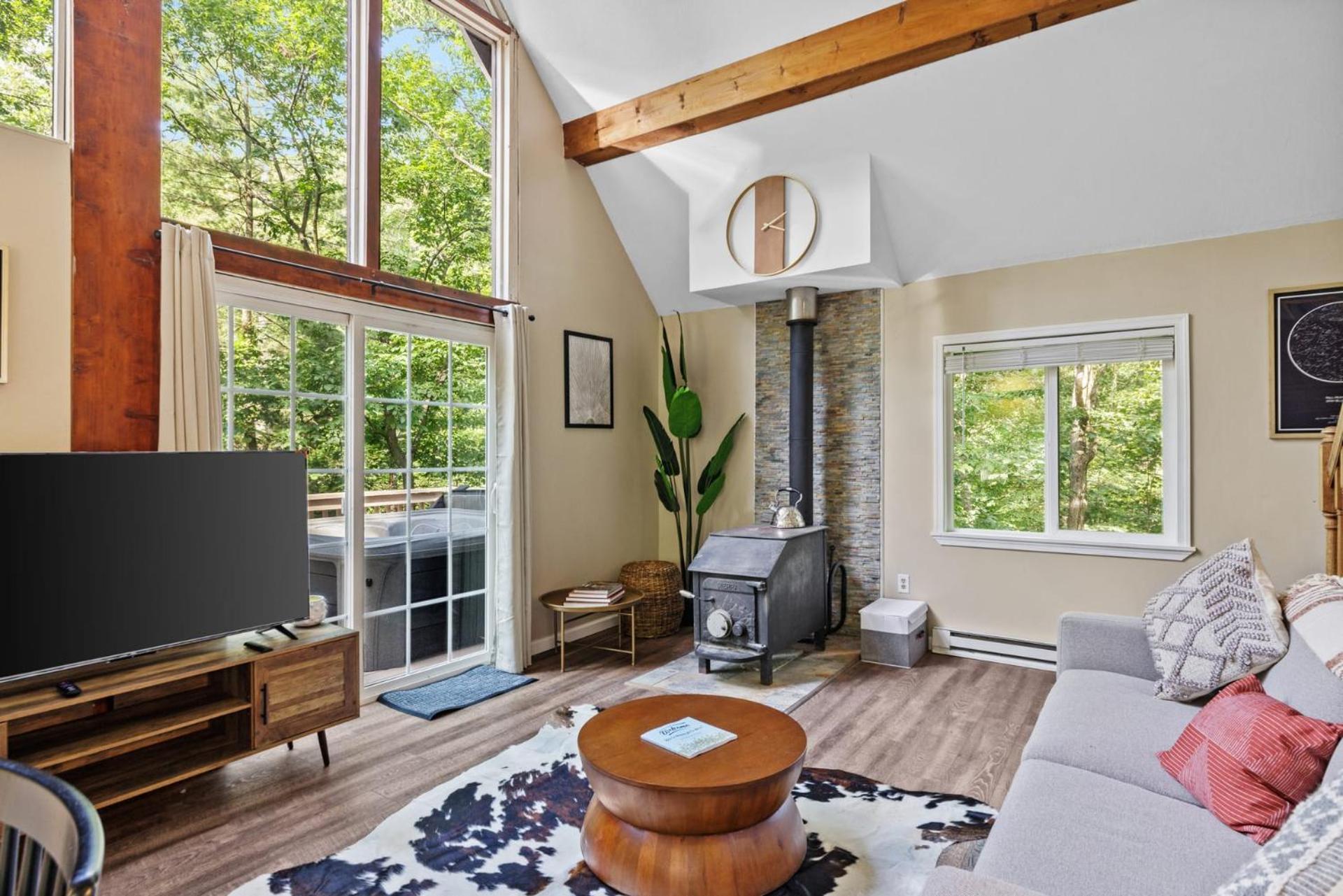 Loft style chalet w hot tub & fireplace view 2