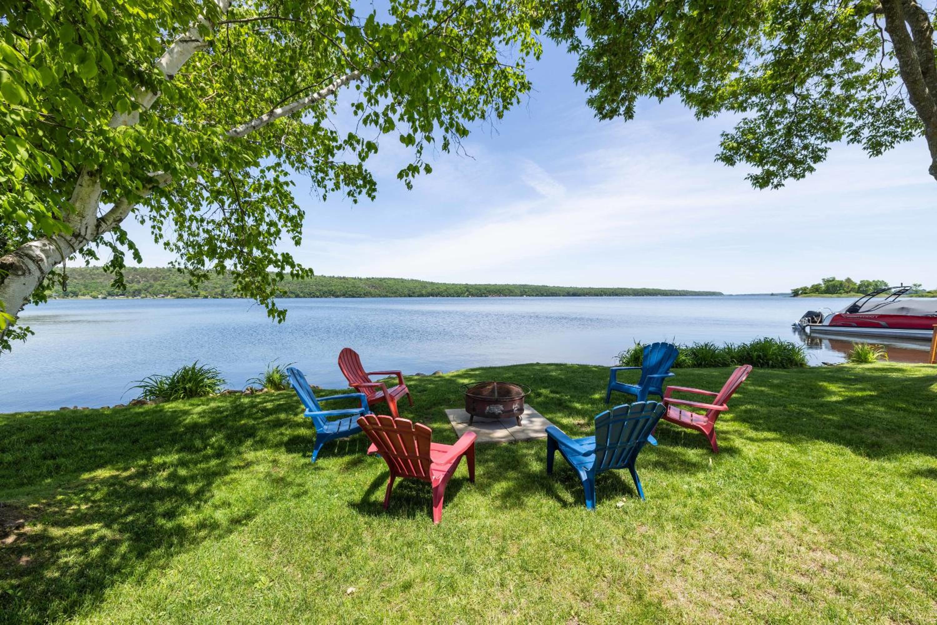 Incredible water view with canoe and kayaks