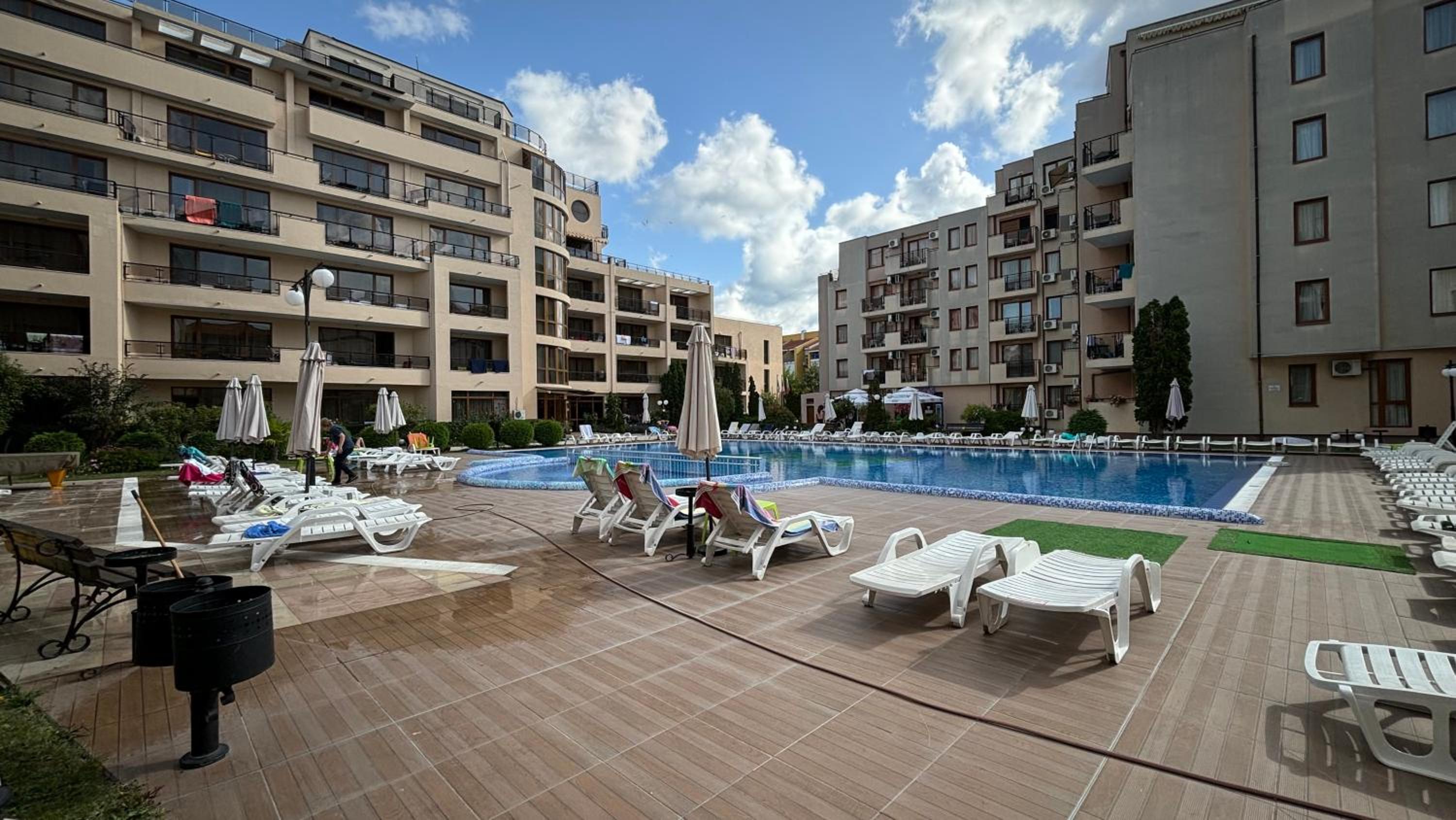 Studio with pool view