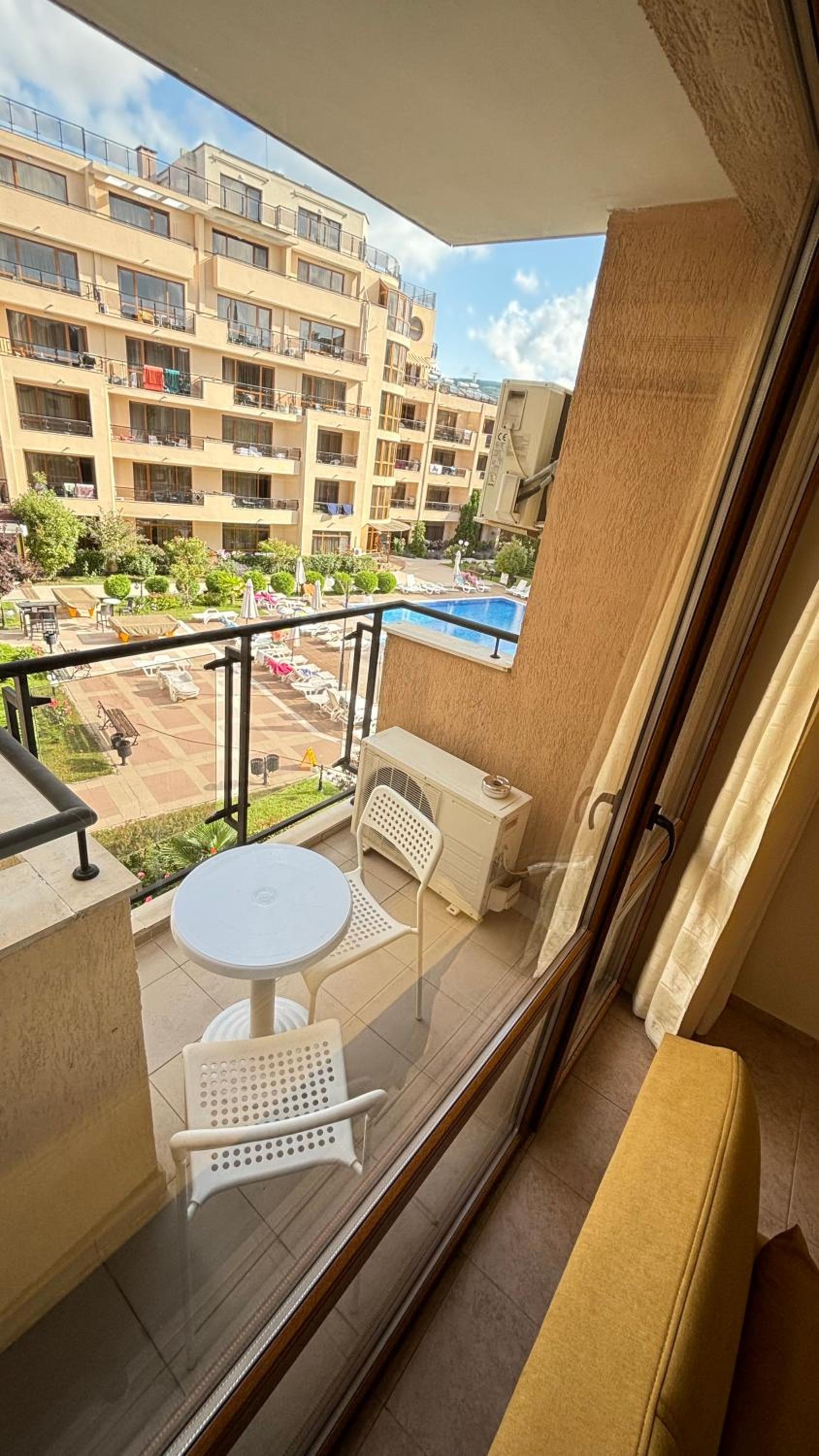 Studio with pool view