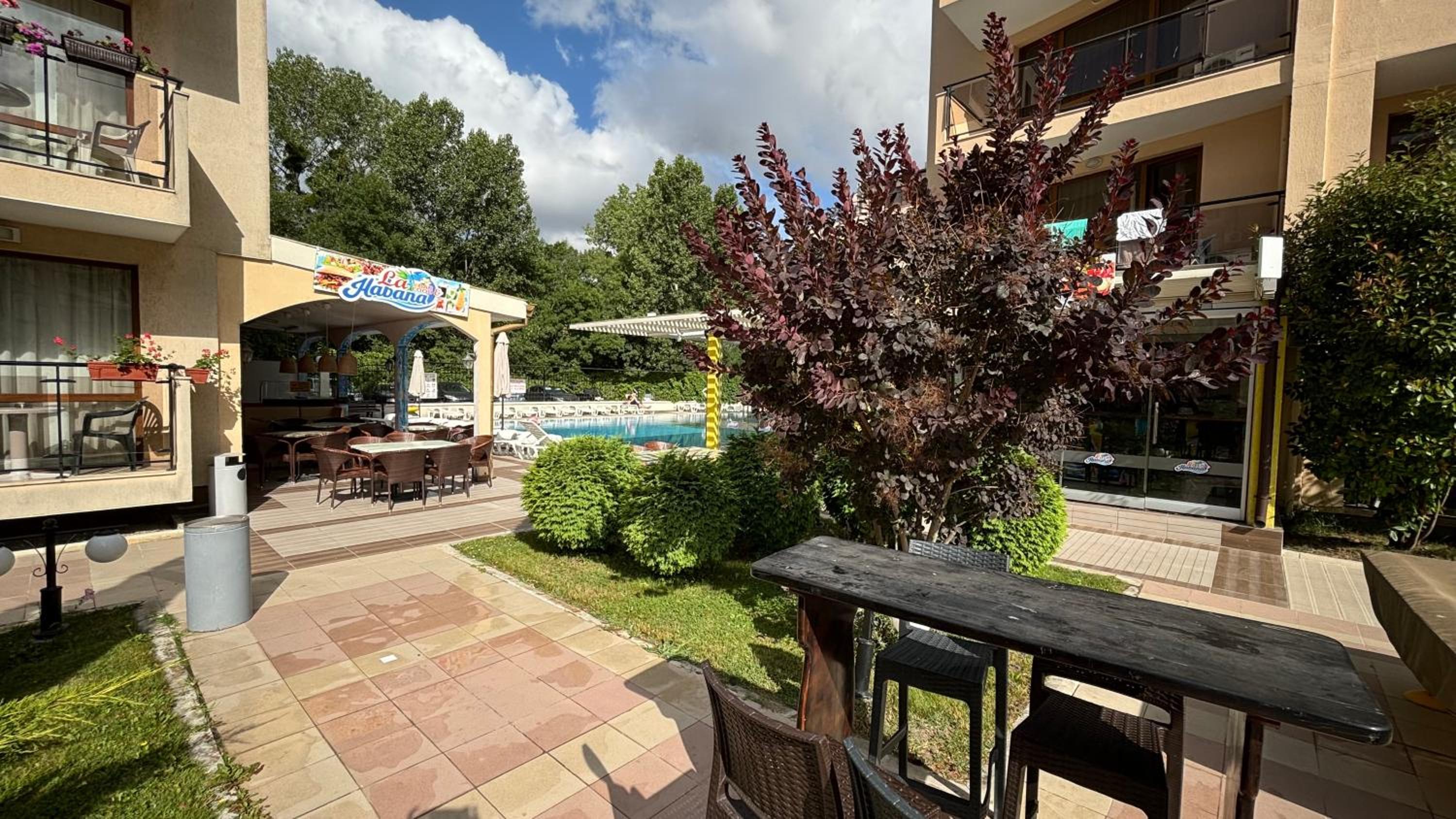 Studio with pool view