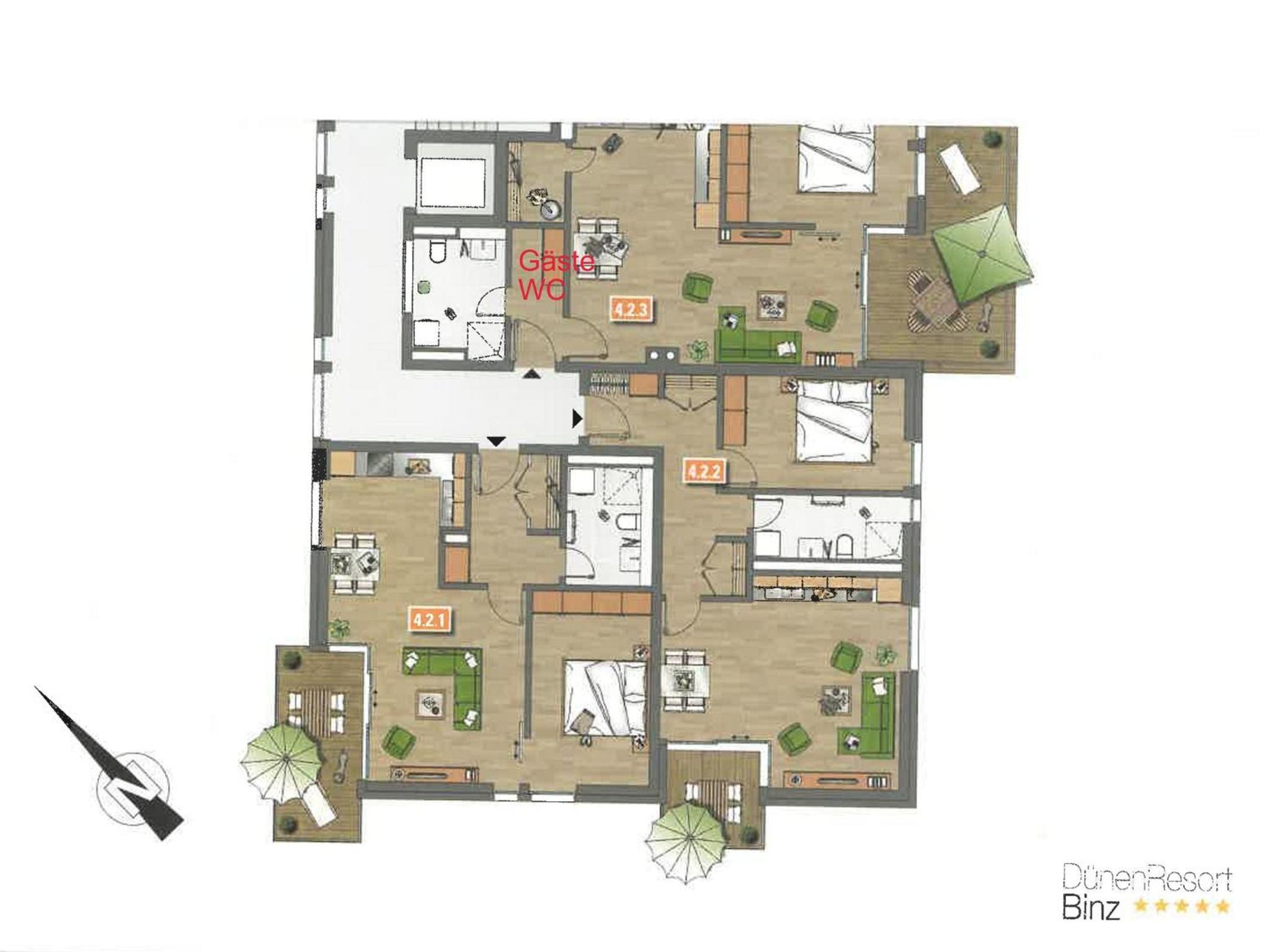 Strandvillen Binz - Ferienwohnung mit 1 Schlafzimmer und Balkon DR-422