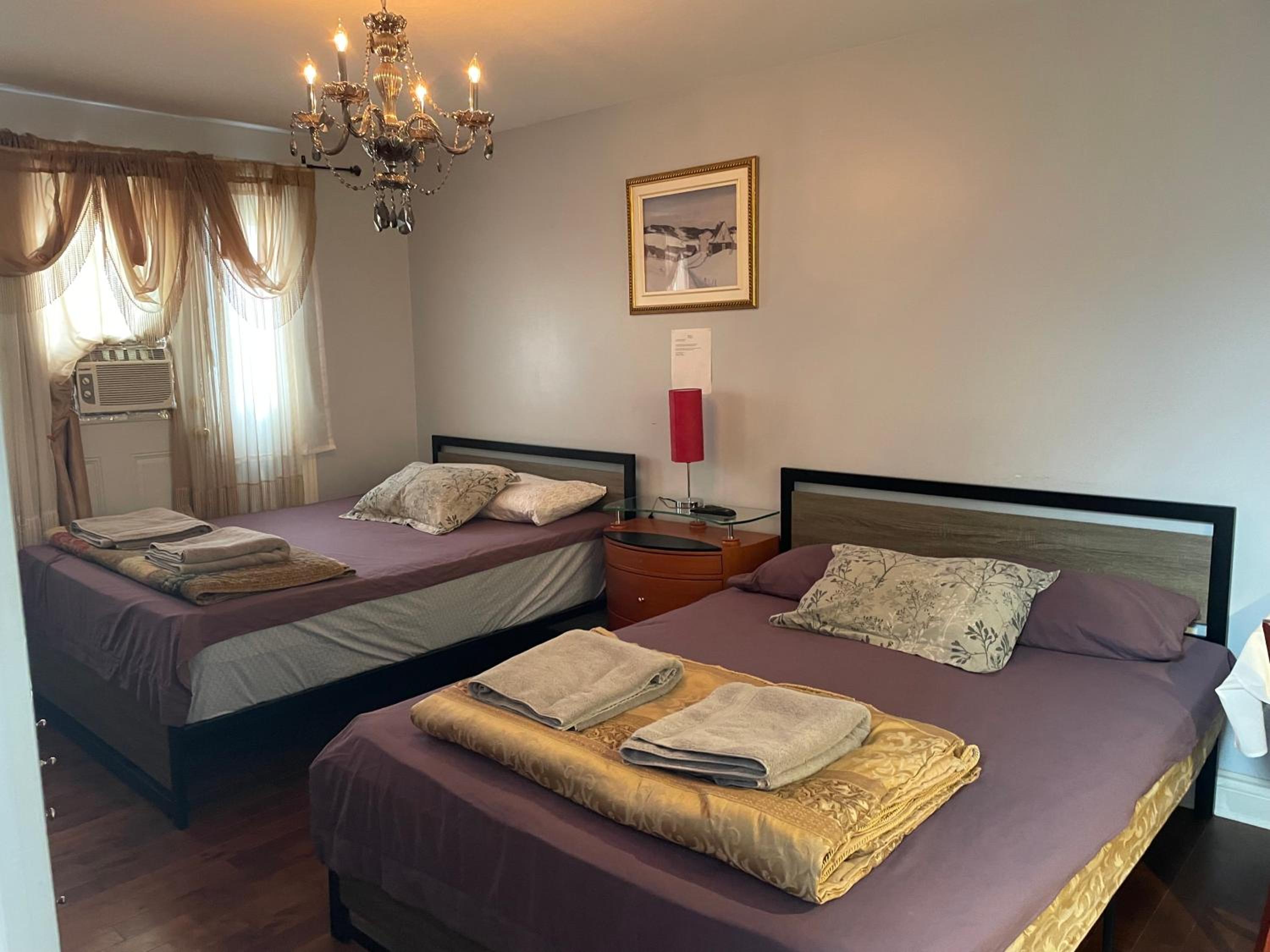 Self service small breakfast, 2 double beds private room