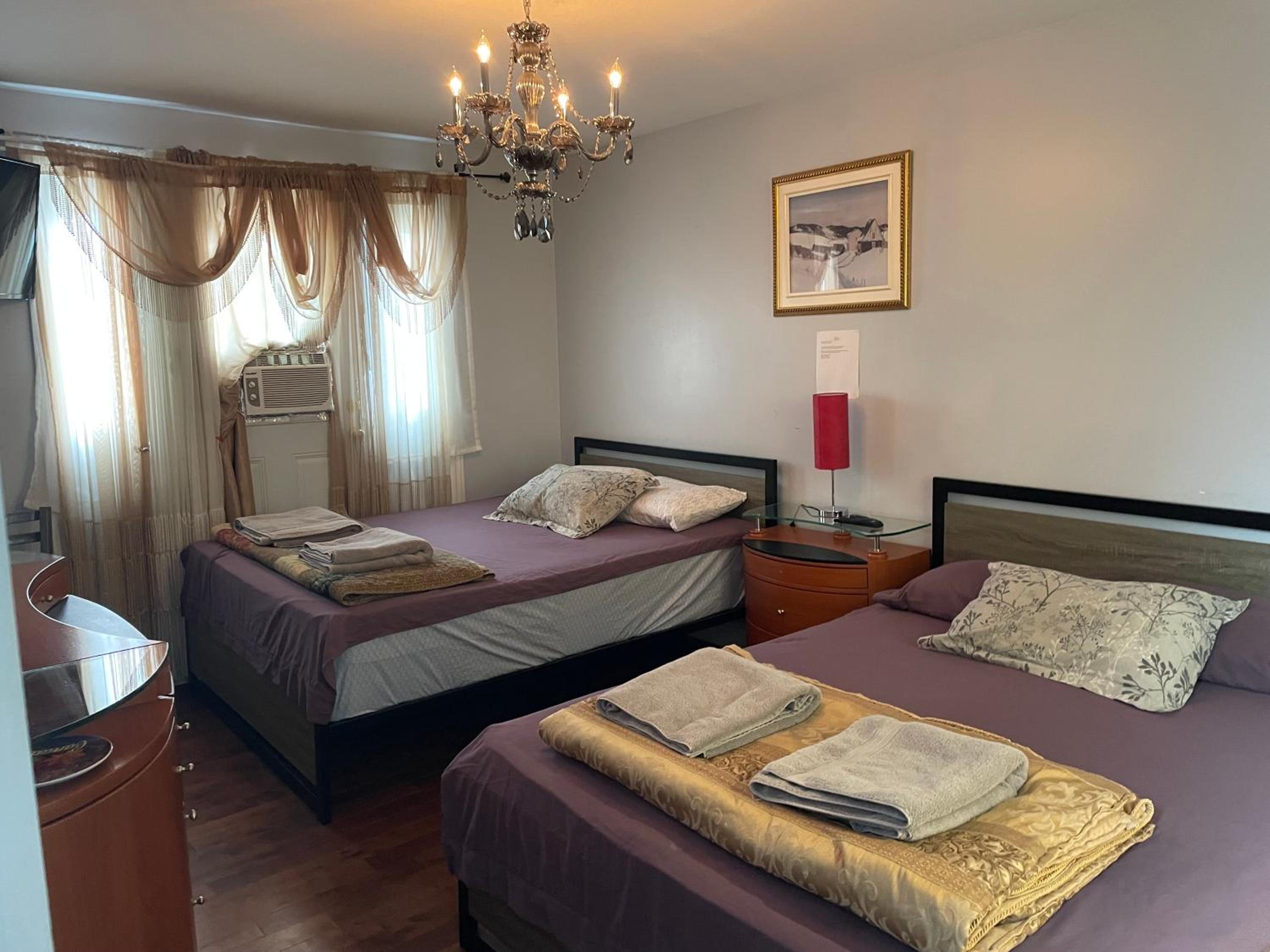 Self service small breakfast, 2 double beds private room
