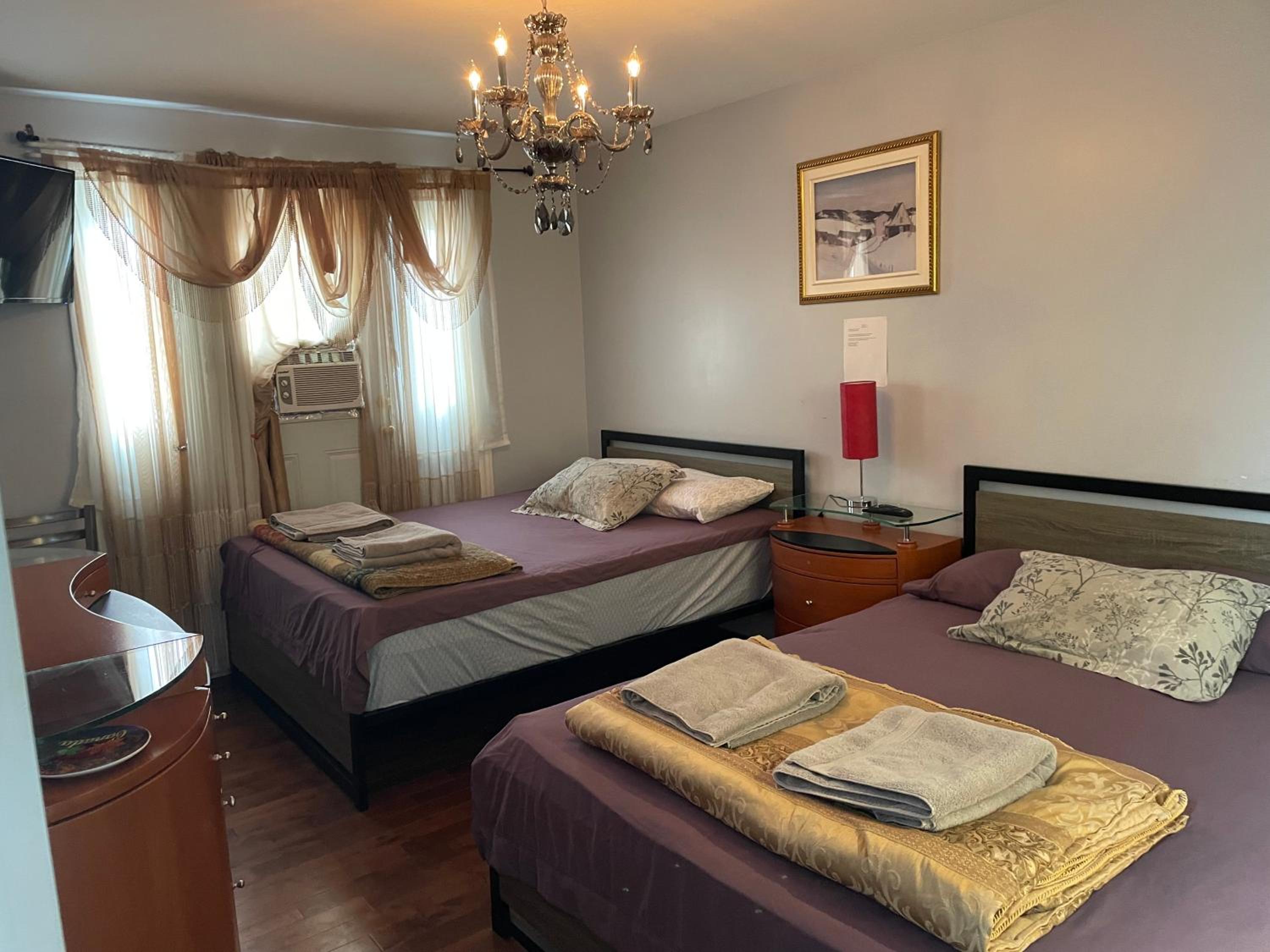 Self service small breakfast, 2 double beds private room