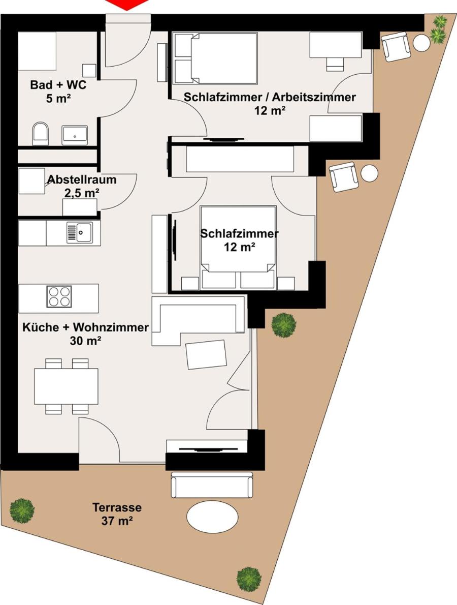 Luxusapartment mit 40 qm Terrasse, E-Parkplatz und Parkplatz