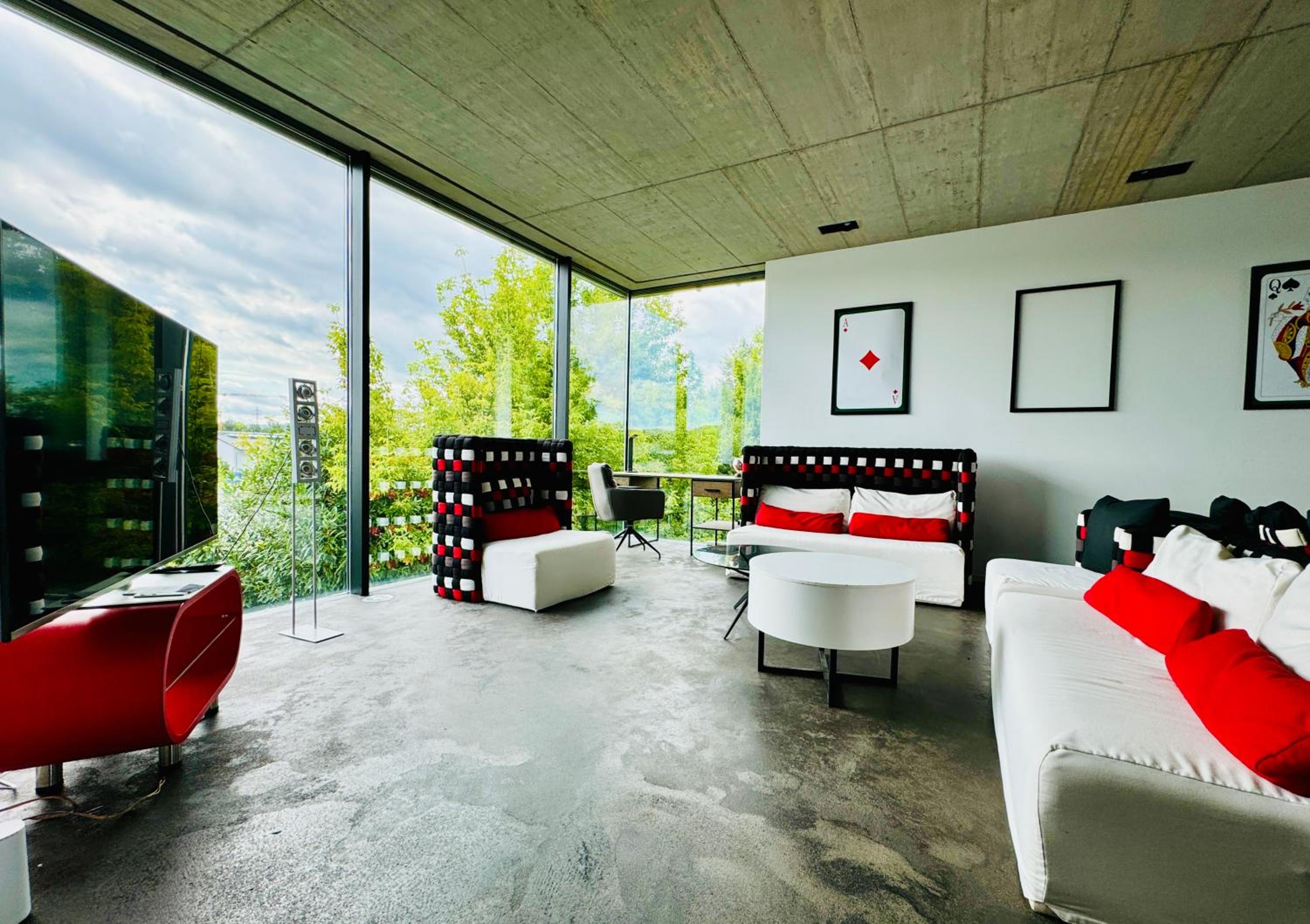 Luxus Design Ferienhaus Villa EMG Bensheim nah Frankfurt, Heidelberg mit Sauna, Schwimmteich, Garten für Familien und Gruppen bis 17 Personen