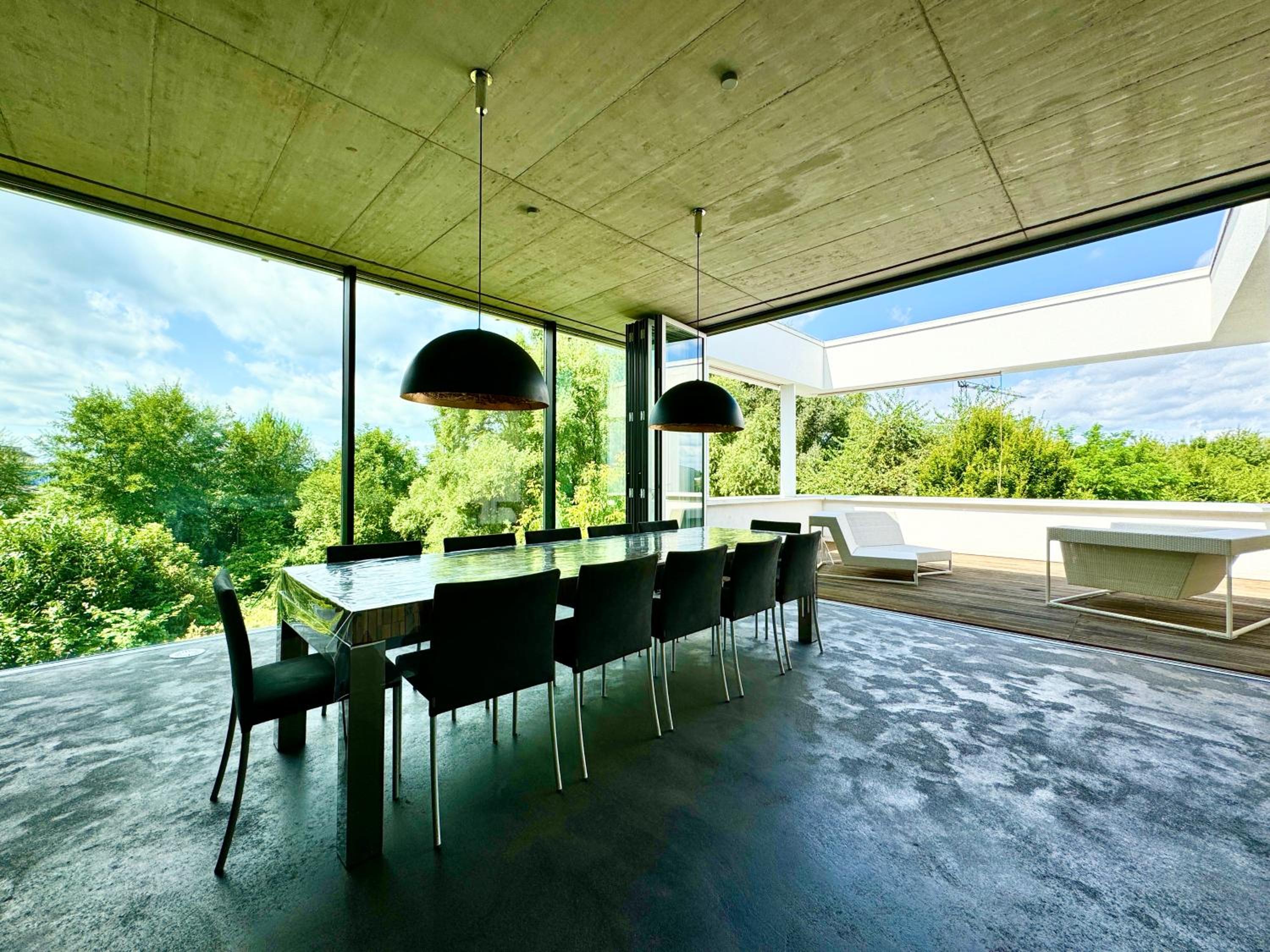 Luxus Design Ferienhaus Villa EMG Bensheim nah Frankfurt, Heidelberg mit Sauna, Schwimmteich, Garten für Familien und Gruppen bis 17 Personen