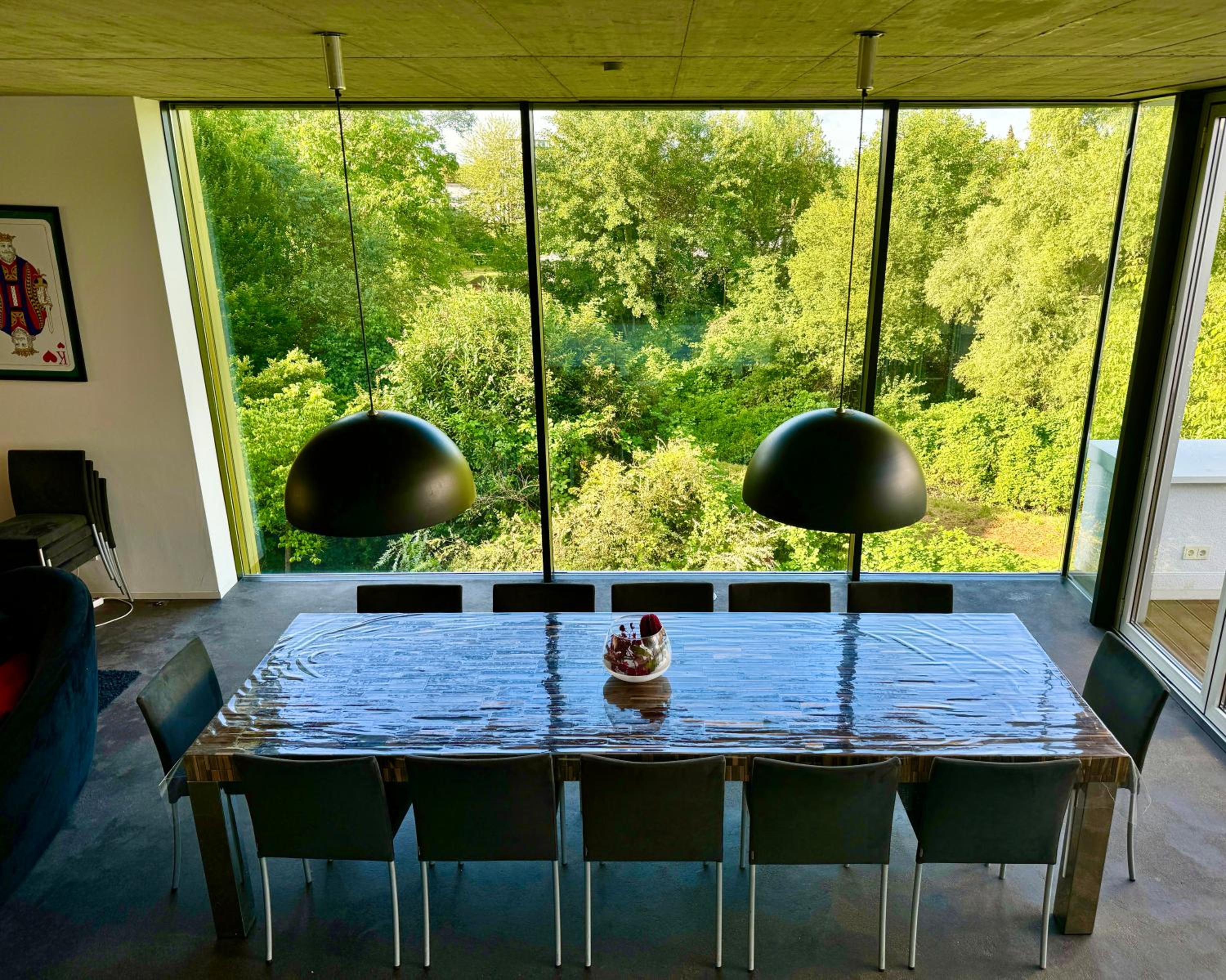 Luxus Design Ferienhaus Villa EMG Bensheim nah Frankfurt, Heidelberg mit Sauna, Schwimmteich, Garten für Familien und Gruppen bis 17 Personen