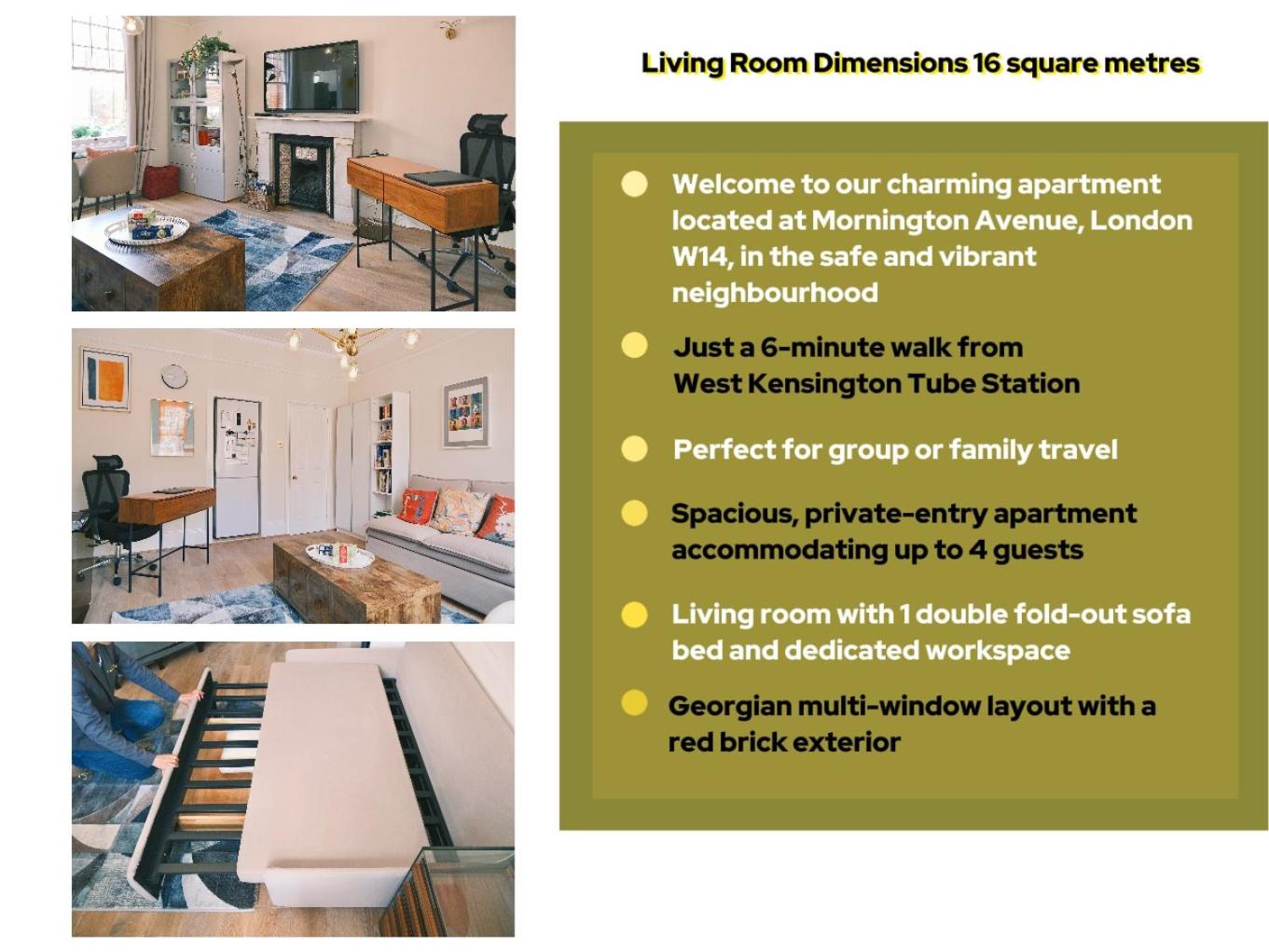 Kensington 1B1B with Sofa Double Bed Max 4 Guests