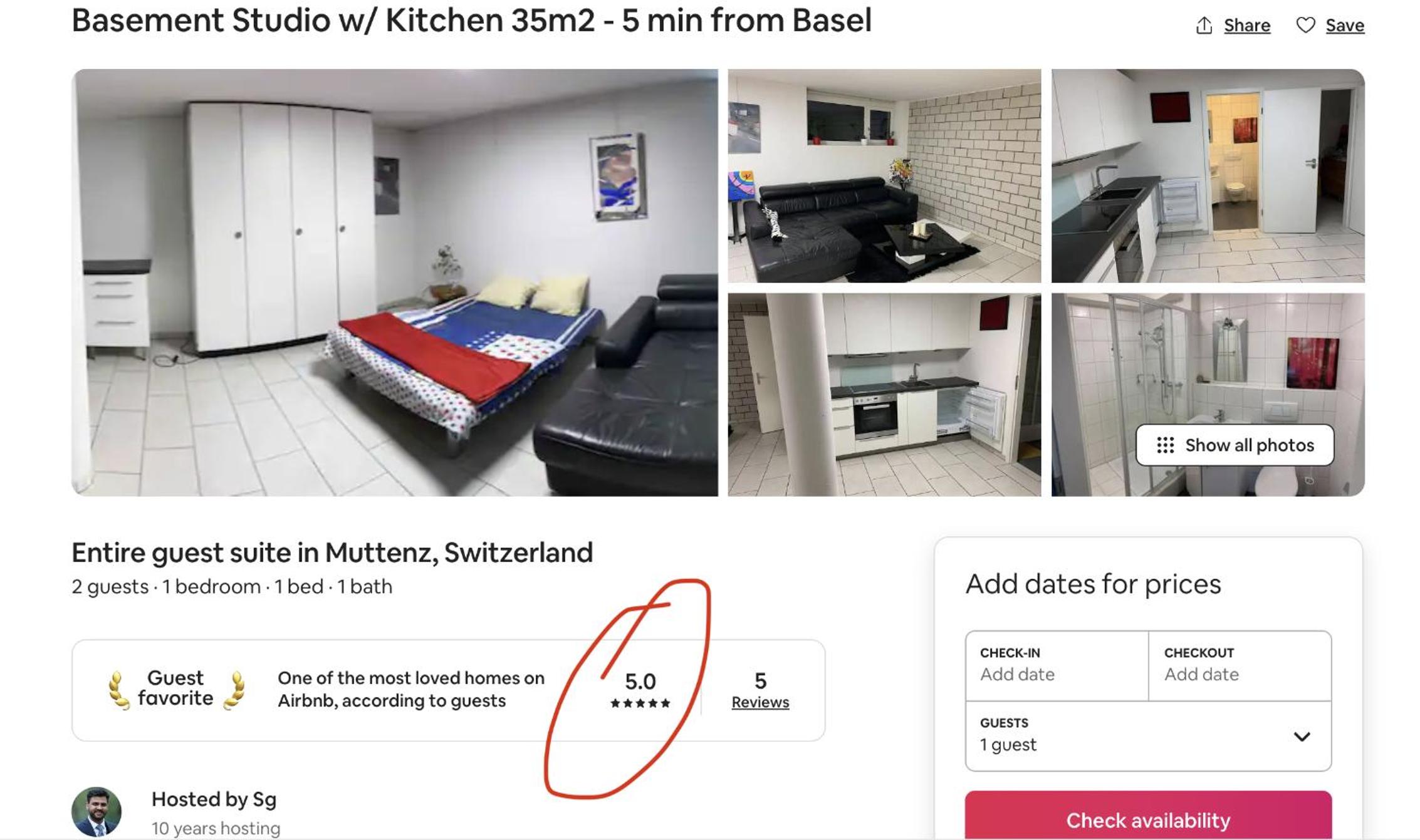 Basel - 5 mins away - Modern Basement Studio with Kitchen 35m2 in Muttenz