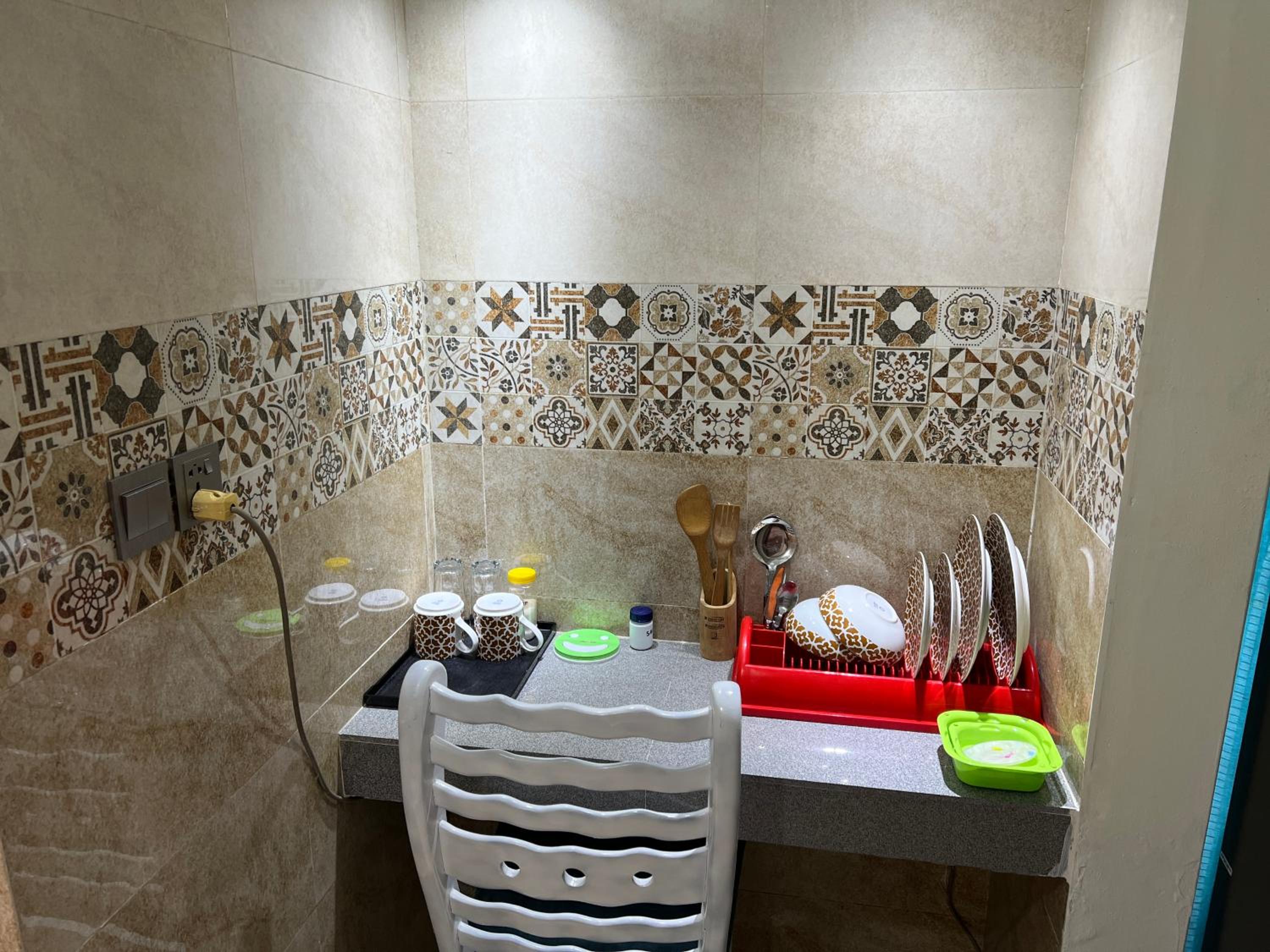 Fully furnished, one bedroom apartment with kitchen, washroom etc