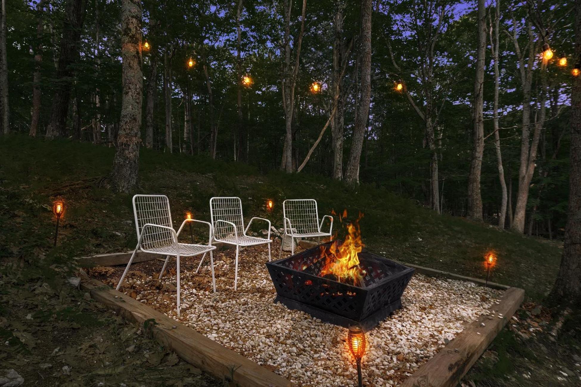 Private Lake Beach Cabin w Golf Pool Fire pit view 4