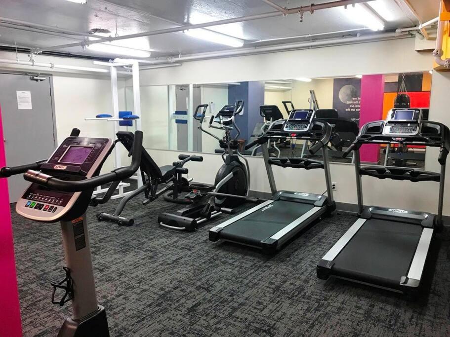 Downtown river-view high-rise, free parking, gym
