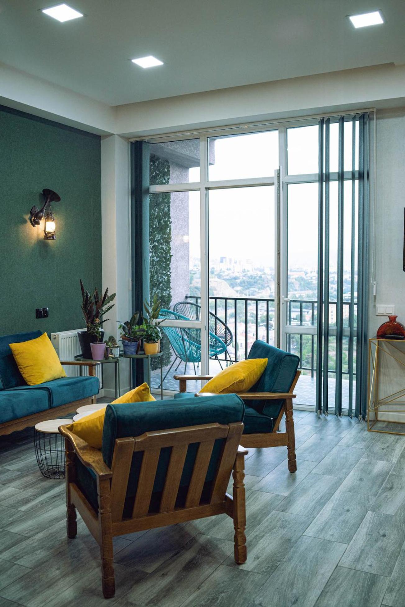 Steampunk style apartment with city view