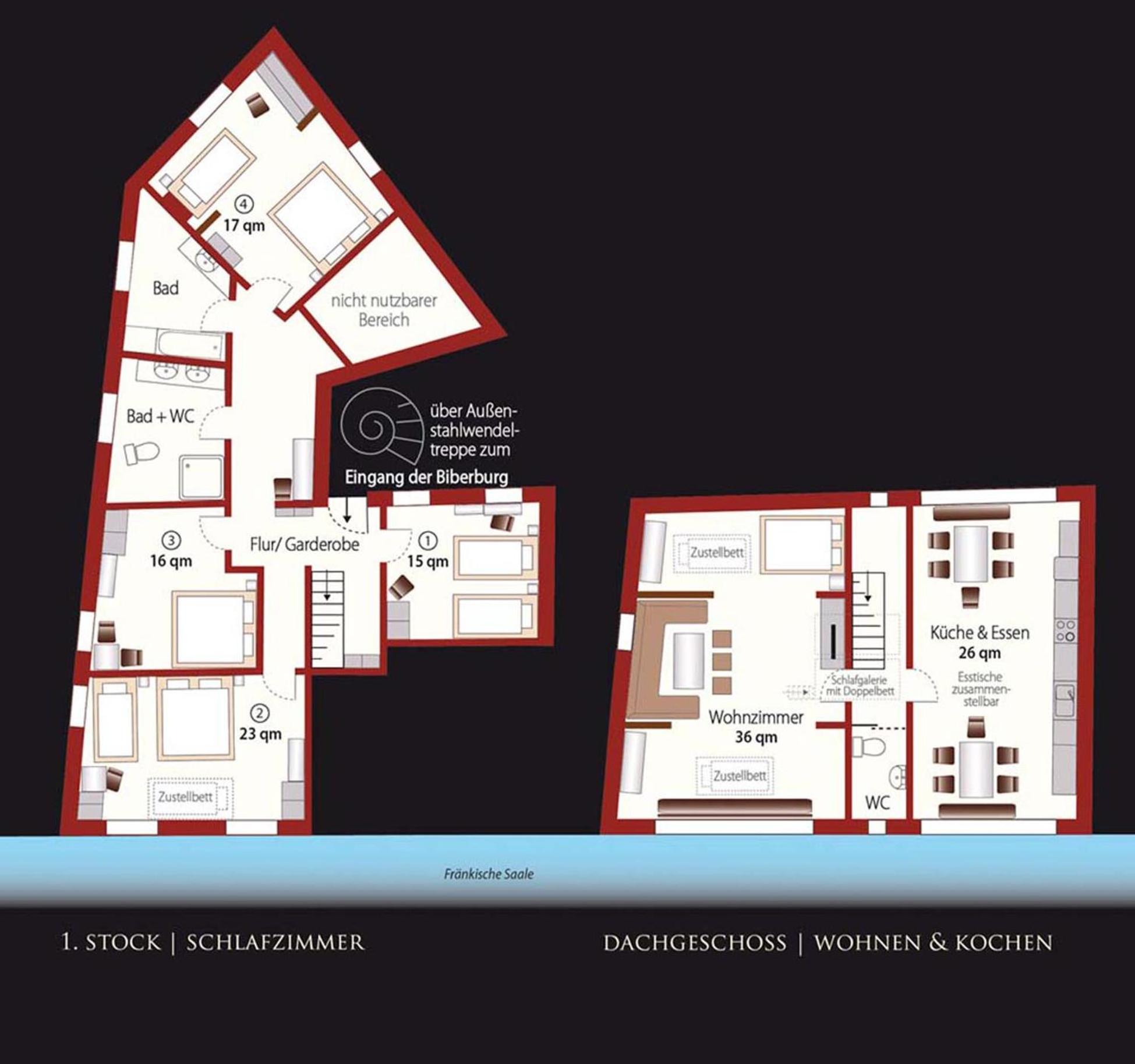 Apartment 180 qm BIBERBURG, in der romantischen Rödermühle an der Fränkischen Saale in Deutschlands Mitte, 8 km zur A7