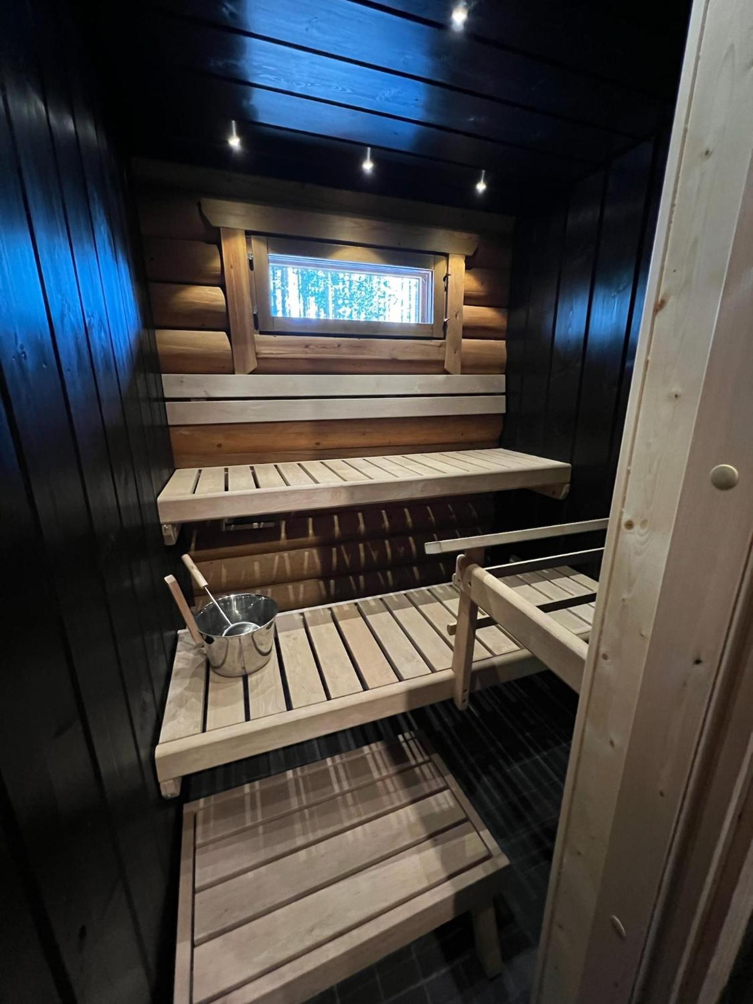 Logcabin, sauna, fireplace, view, kitchen view 4
