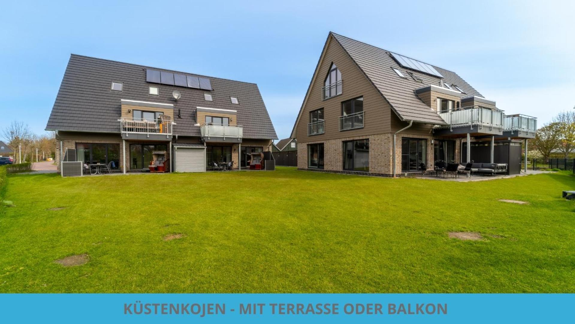 Küstenkojen mit 4 Ferienwohnungen für 1 bis 8 Pers mit diversen Schlafzimmern, Garten oder Balkon